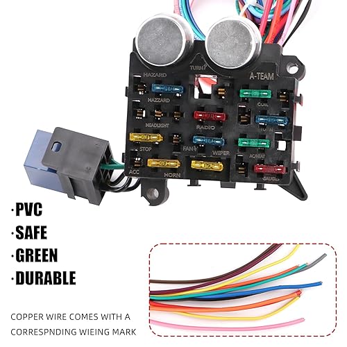 Miniatura 2 de Kit de arnés de cableado de 12 circuitos universal Street Muscle Car Hot Rod compatible con Ford Chevy GM Mopar Rod Rat Truck y más (nuevo arnés de