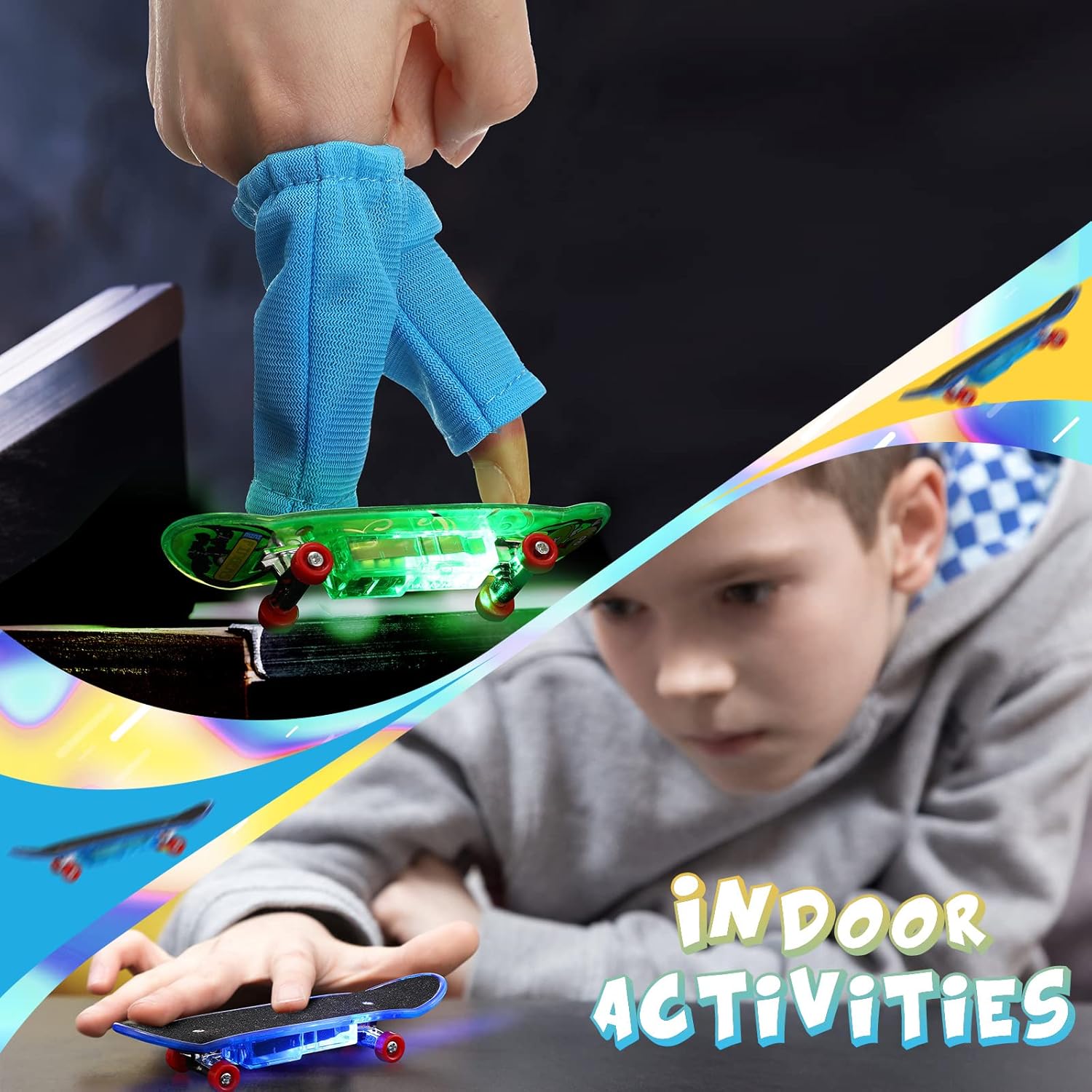 Civaner 20 Pack Fingerboard Kit DIY Mini Finger Skateboards Finger Skateboards for Kids Mini Finger Toys with 6 Pcs Installation Tools Brackets and Fingerboard Wheels for Skate Lovers (LED Style) : Toys & Games