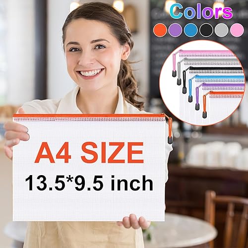 Miniatura 2 de Bolsa de malla con cremallera, 18 bolsas con cremallera, bolsa de plástico impermeable A4, carpetas de archivos con cremallera para la escuela,