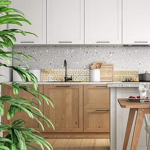 Miniatura 3 de Juego de calcomanías de pared acrílicas para bricolaje, calcomanías de pared de espejo para sala de estar, decoración de dormitorio (llave griega