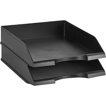 Amazon Basics Deska Rectangular Stackable Letter Tray, Black, Pack of 2, Letter Size, 33.8 x 25.4 x 6.4 cm