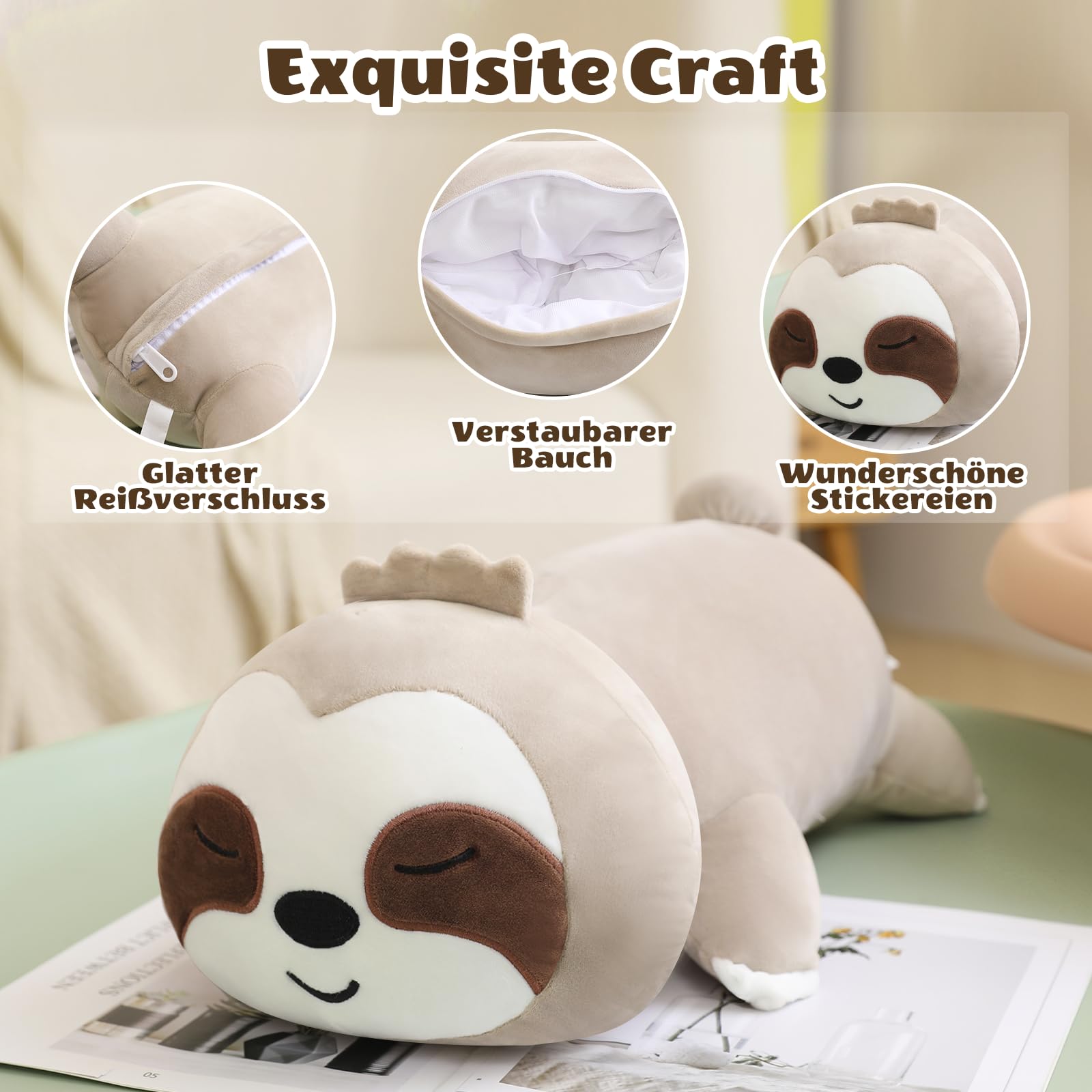 SQEQE Sloth Plushies Stuffed Animals with 4 Babies, Cute Sloth Plush Pillow Soft Toy Birthday Gifts for Girls Boys