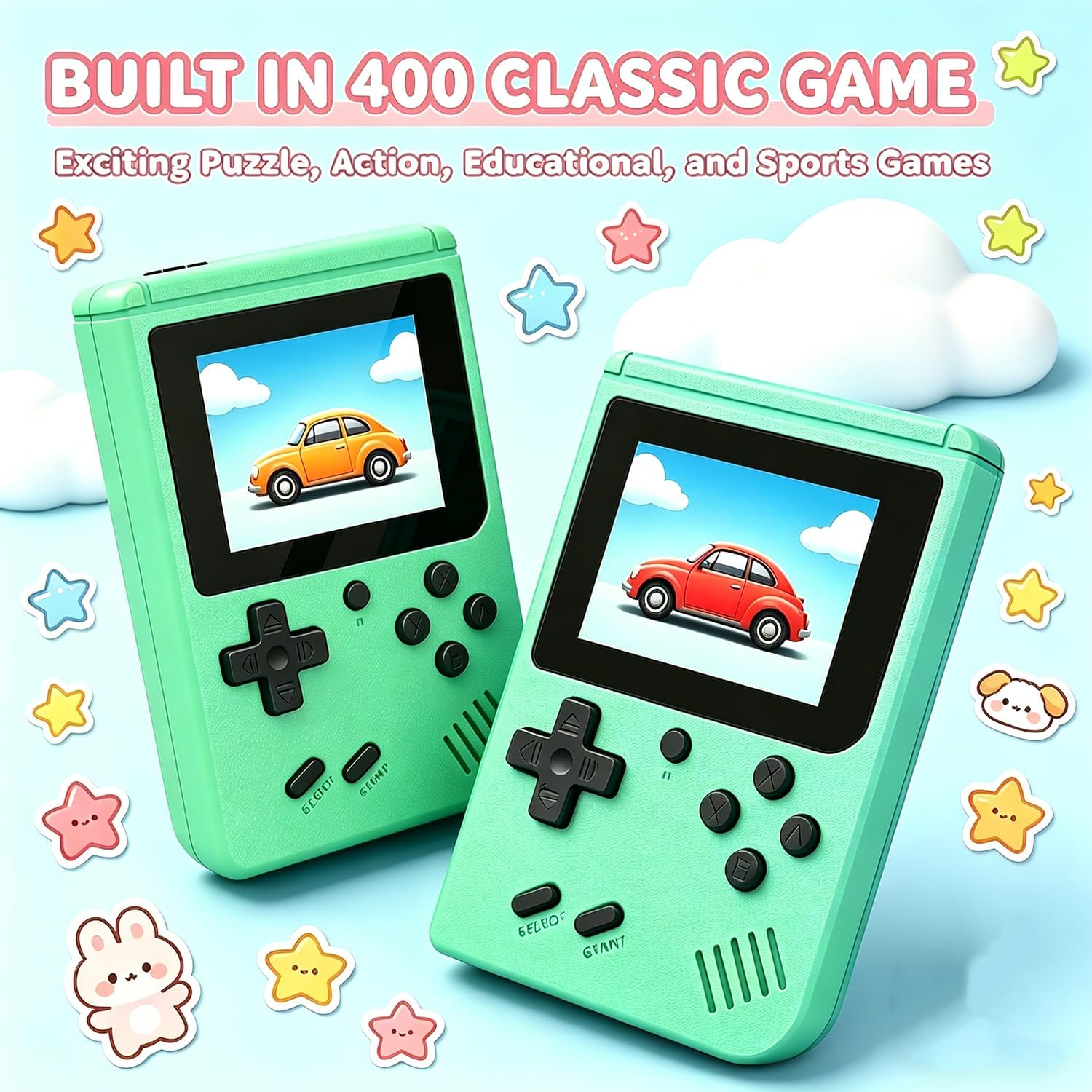 Mini Retro Handheld Game Console, Portable Video Game Player with 3.0 Inch IPS Screen, Built-in 400 Classic Games & Rechargeable Battery, Travel Arcade Gaming Console (Green) 3 71SQF13E2PL. AC SL1500