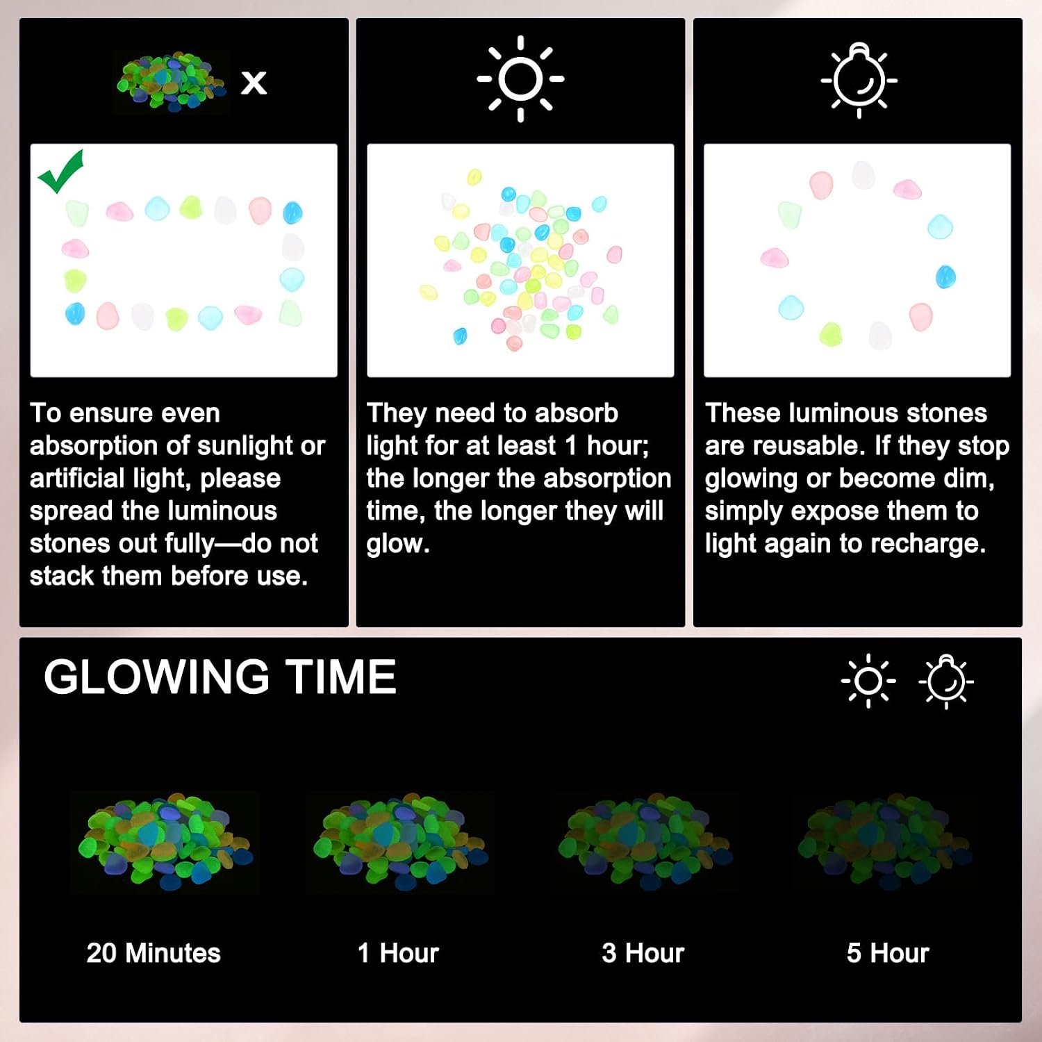 M METERXITY 1000-Pack Glow in The Dark Rocks, 0.43" Resin Outdoor Garden Decorations Luminous Pebbles Stones for Garden Plants/Aquarium/Backyard Path, Aquarium Gravel [Multicolor]