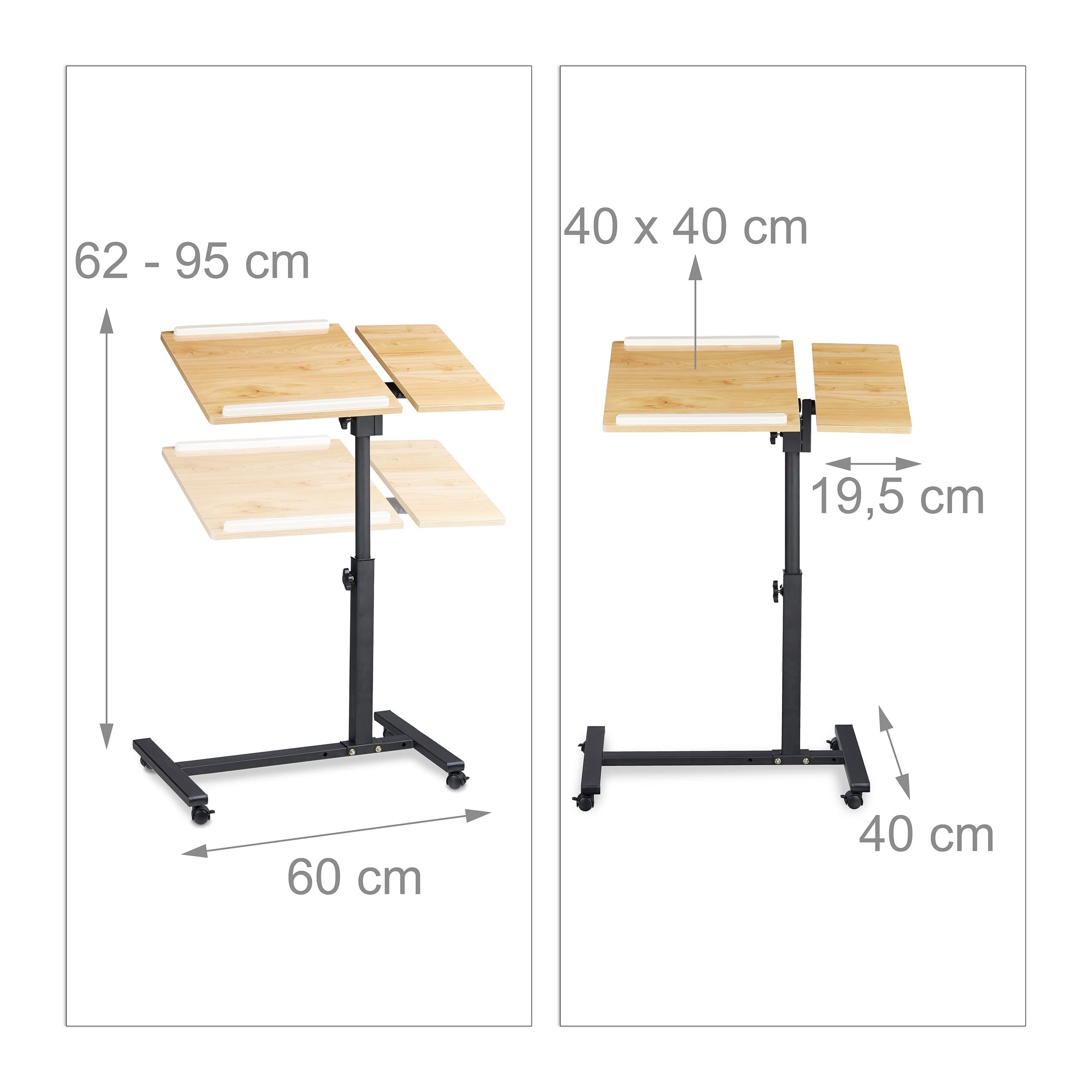 Relaxdays Laptoptisch höhenverstellbar HBT 95 x 60 x 40 cm Notebook Ständer auch für Linkshänder Sofatisch Beistelltisch mit bremsbaren Rollen mit Ablage für Maus mit 2 Stopp-Leisten – Bild 4