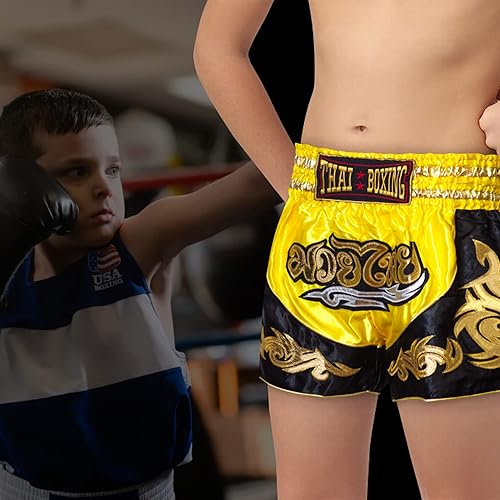 Miniatura 6 de Pantalones cortos de Muay Thai para niños (4 años a 10 años) para boxeo, kickboxing, artes marciales mixtas, entrenamiento para niños y niñas