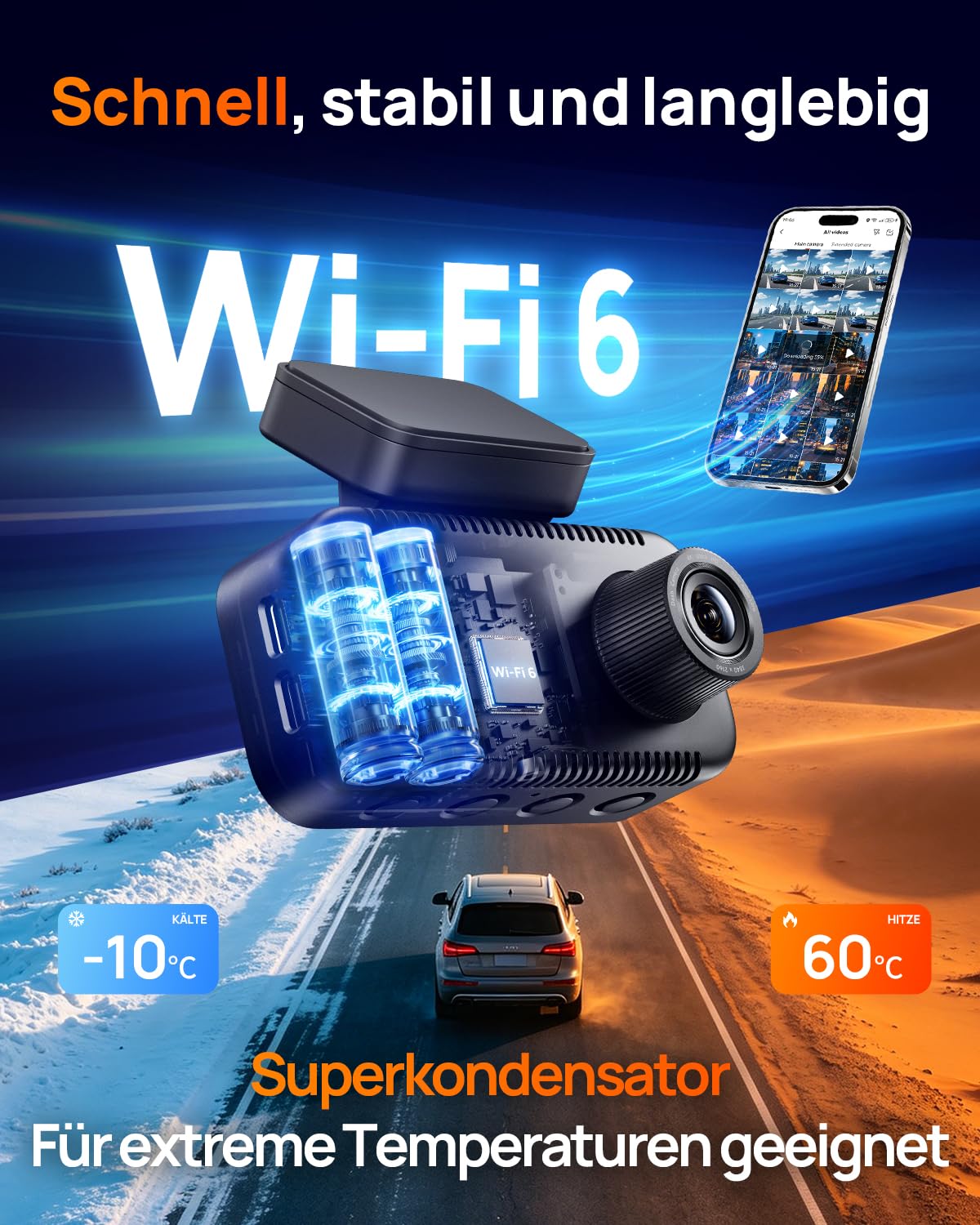 70mai A810 Lite Dashcam 4K 2160P+1080P 64GB Karte 24H Parküberwachung 4G LTE Fernzugriff G-Sensor Nachtsicht HDR F1.55 5GHz WiFi