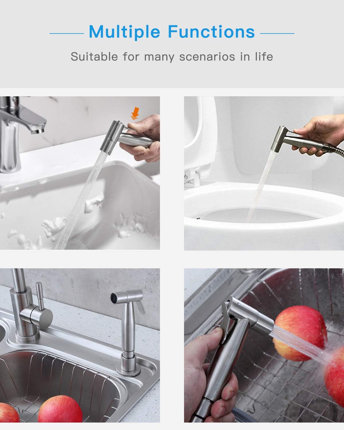Handheld Bidet Toilet Sprayer Set with Single Mode Spray Head Premium Brushed Stainless Steel Sprayer for Bidet Attachment, Baby Cloth Diaper Sprayer Set, Bathroom Toilet Clean