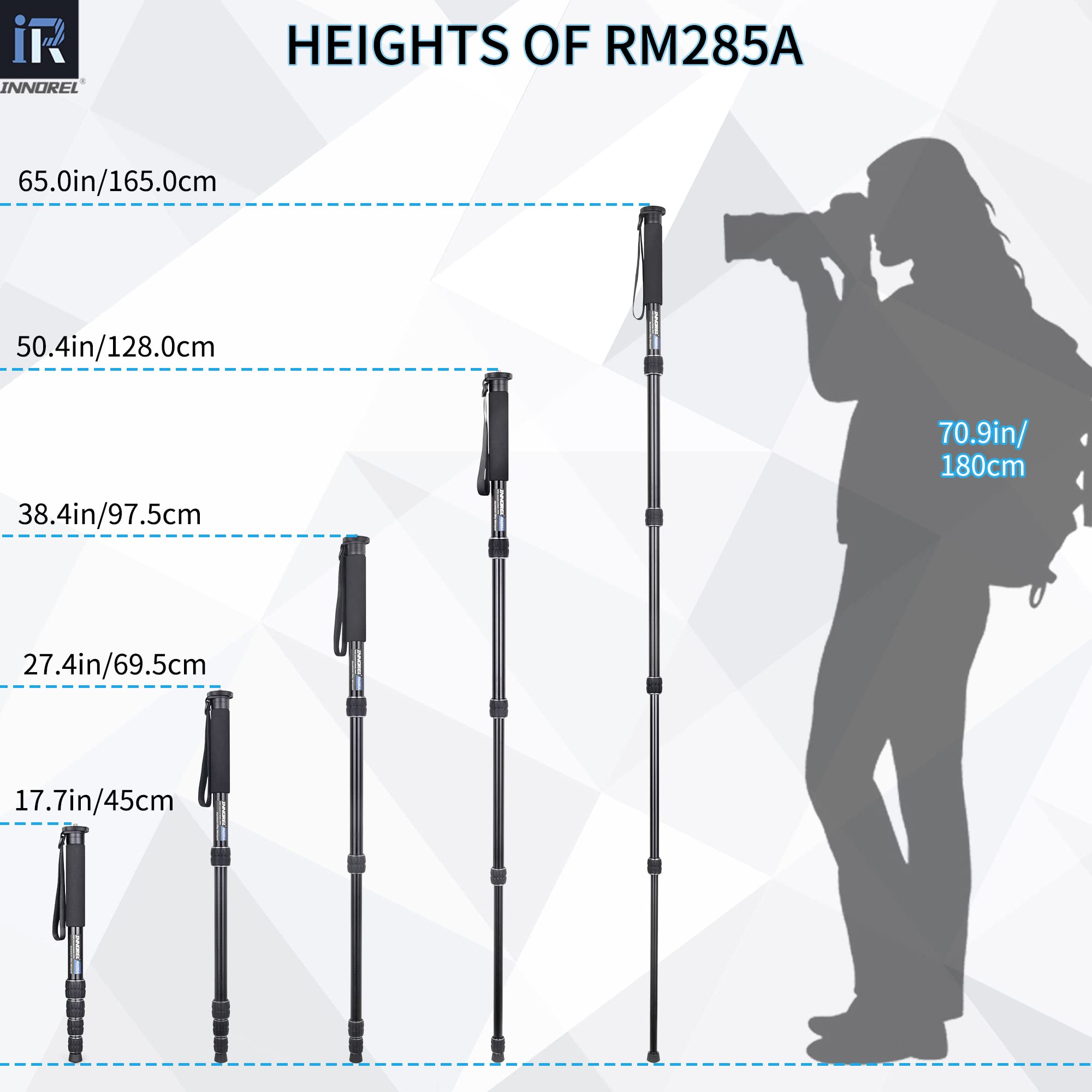 INNOREL RM285A aparat monopod profesjonalny przenośny 5-częściowy kompaktowy podróżny monopod ze stopu aluminium do aparatu Canon Nikon Sony DSLR kamera wideo DV uchwyt fotograficzny obciążenie 22 funtów / 10 kg