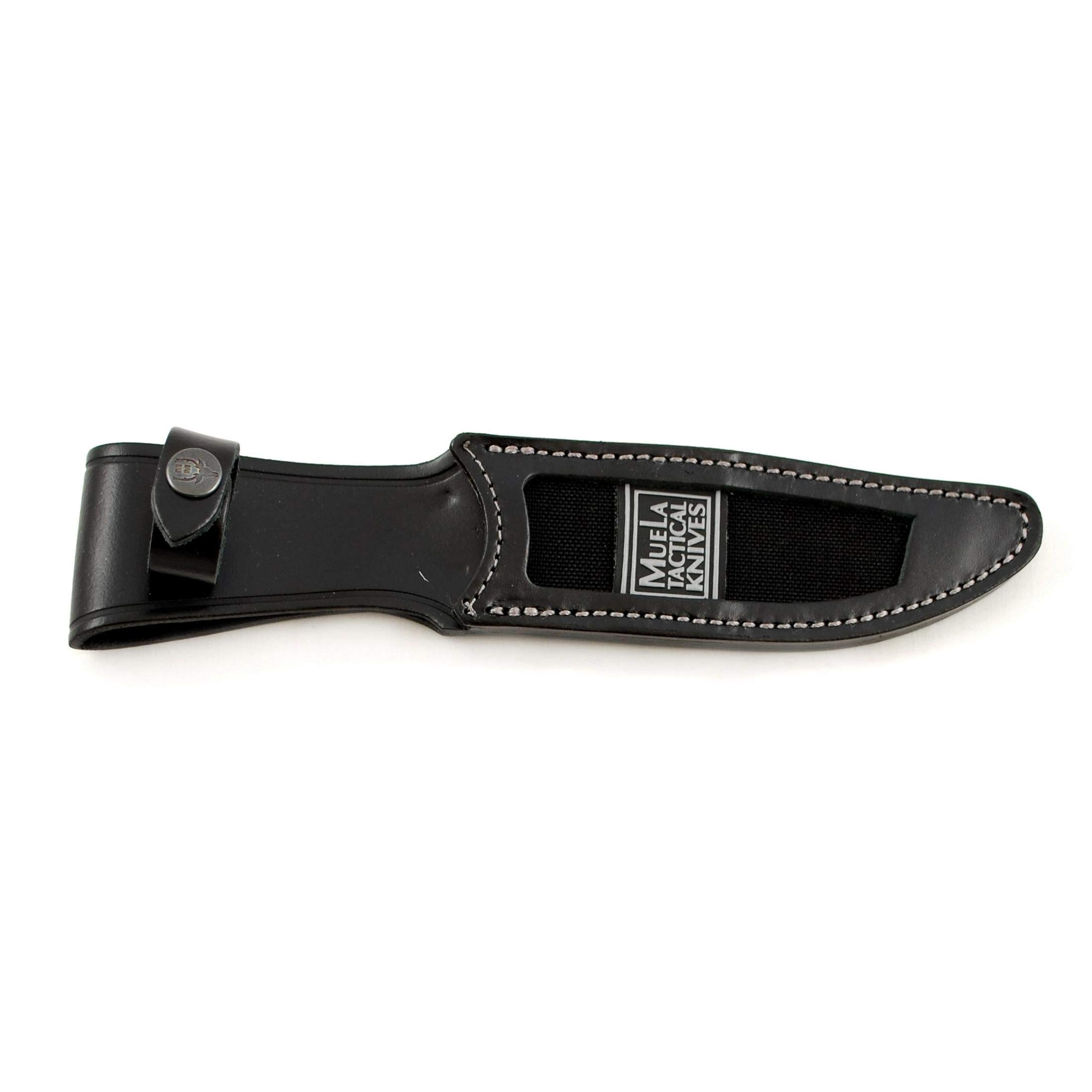 Muela Cuchillo PREDATOR-14W hoja de acero MoVa de 12,5 cm y empuñadura de micarta gris biselada para Caza, Pesca, Supervivencia y Bushcraft Realizado en Ciudad Real + Portabotellas de regalo