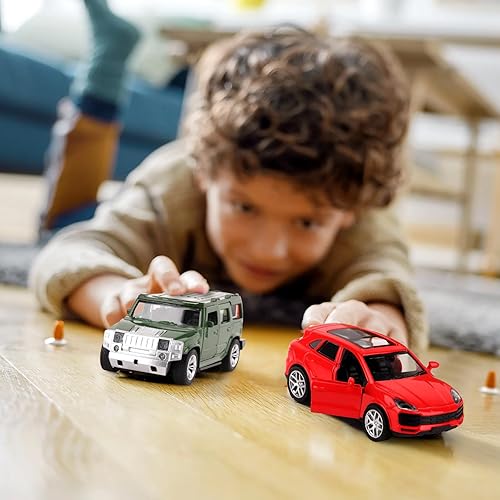 Miniatura 5 de Hooqict Juego de 5 autos de juguete de metal fundido a presión, puertas que se abren para niños de 3, 4, 5, 6, 7, 8, autos de carreras, mini auto de