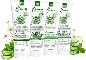 Natural Fluoride Free Toothpaste - Nano Hydroxyapatite, Remineralizing, Sensitive Teeth, Whitening & Zero Waste Tube - Dentist Recommended for Adult & Kids Oral Aloe Vera & Chamomile 4 Pack, Aloe