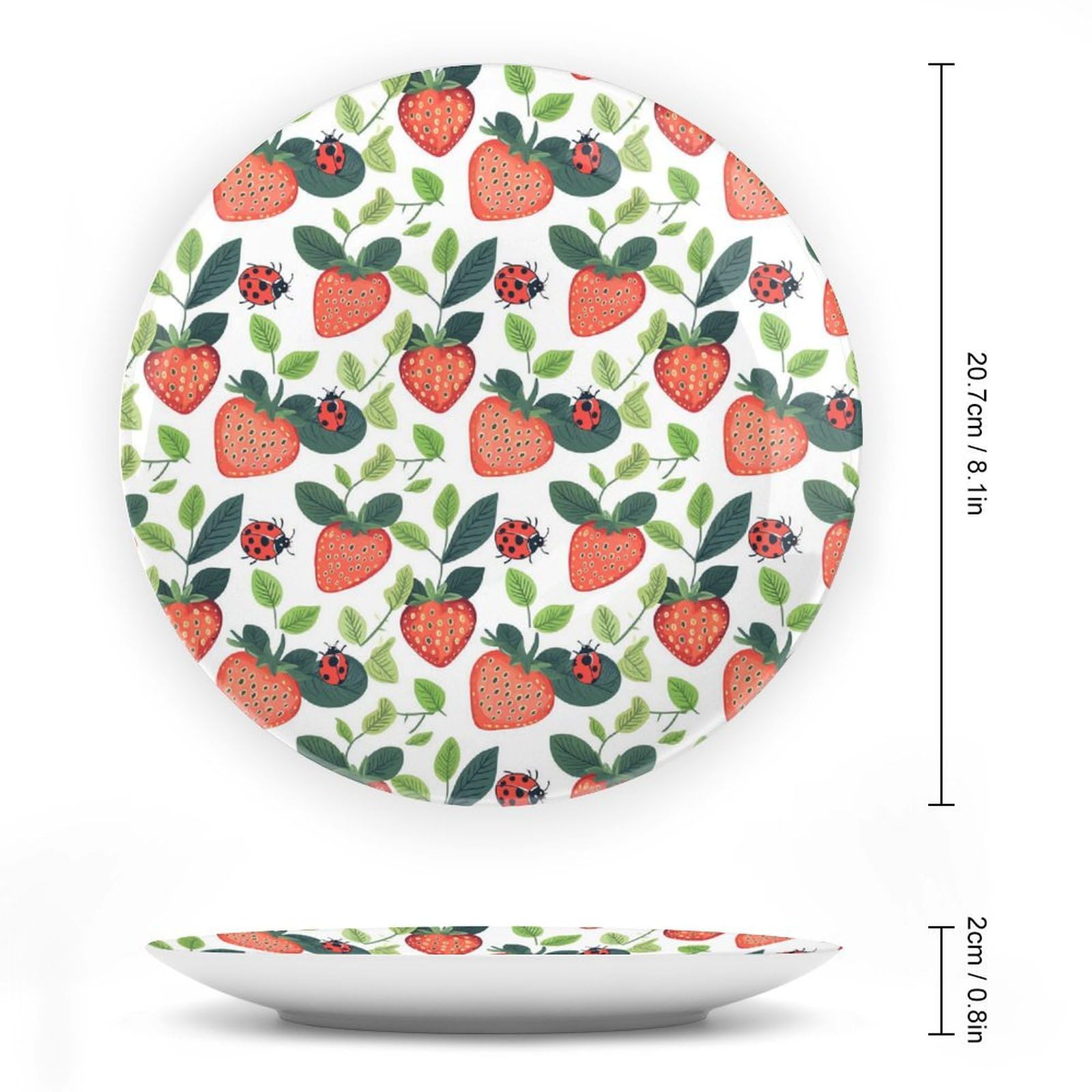 DULAHR Cute Strawberry Bone China Decorative Plate Ceramic Decorative Plate Home Wall Decor with Vertical Stand Decorative Plates