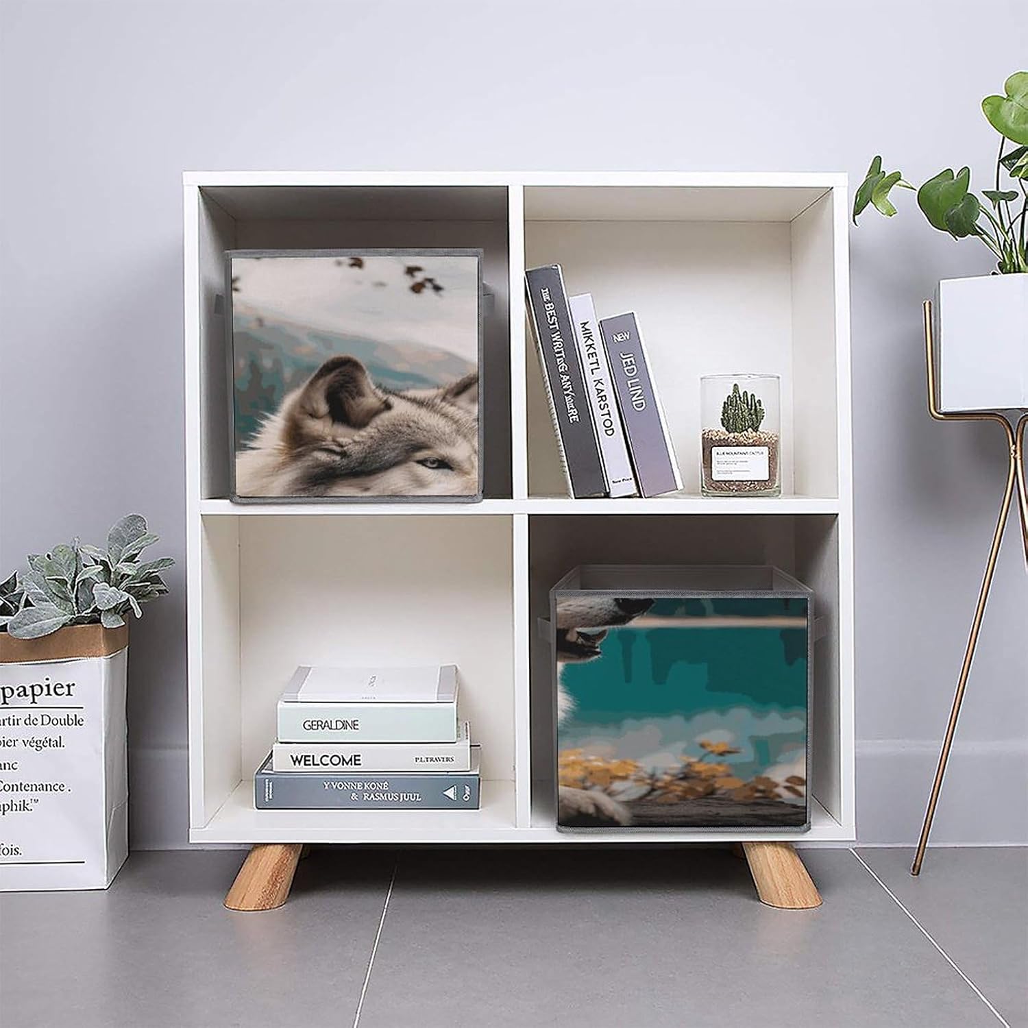 Multi Use Organizer Bins, Fun Animal Wolf Printed Storage Bins, Foldable Storage Baskets Are Suitable For Bedrooms, Offices, And Cars