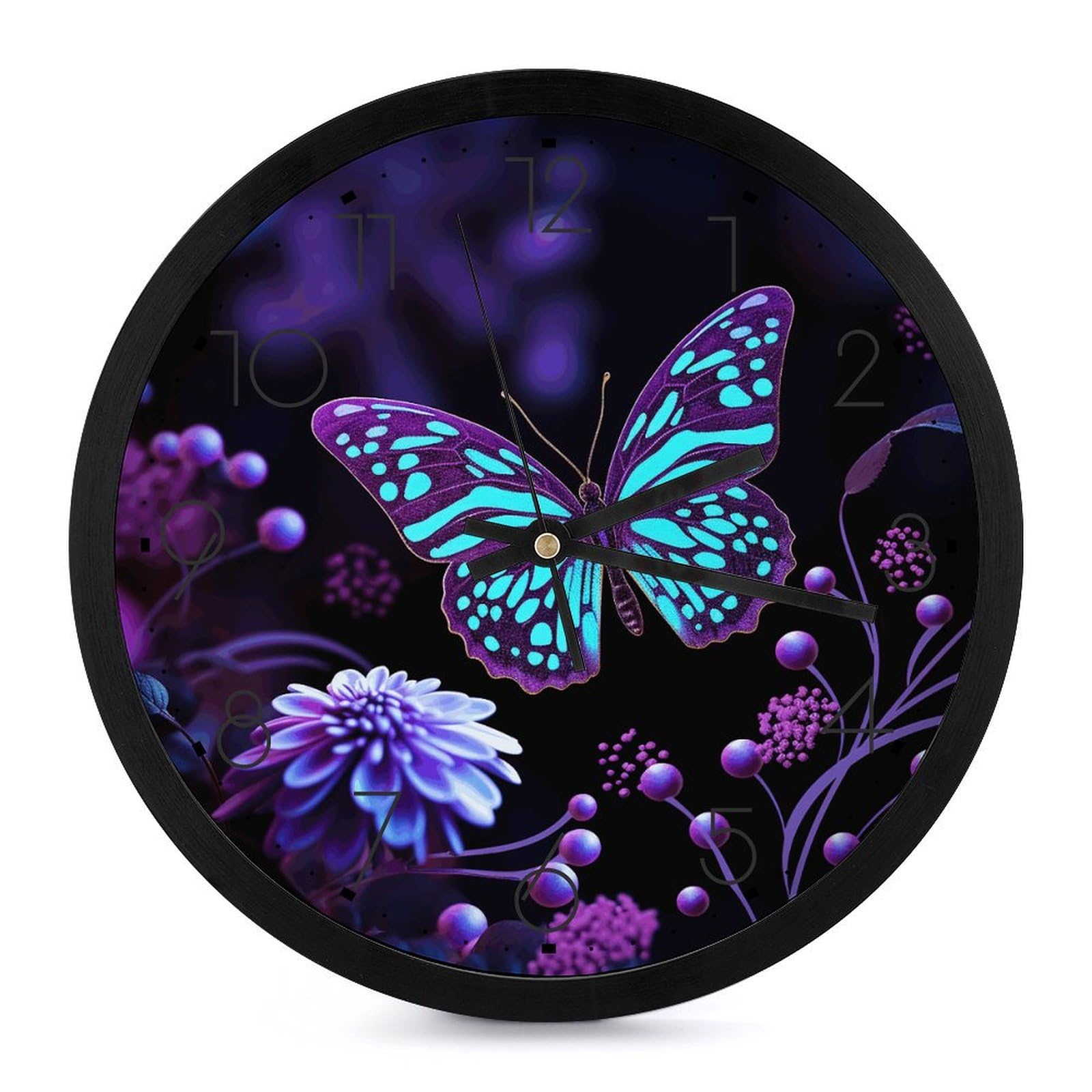 Horloge murale personnalisée papillon violet ronde de 25 cm