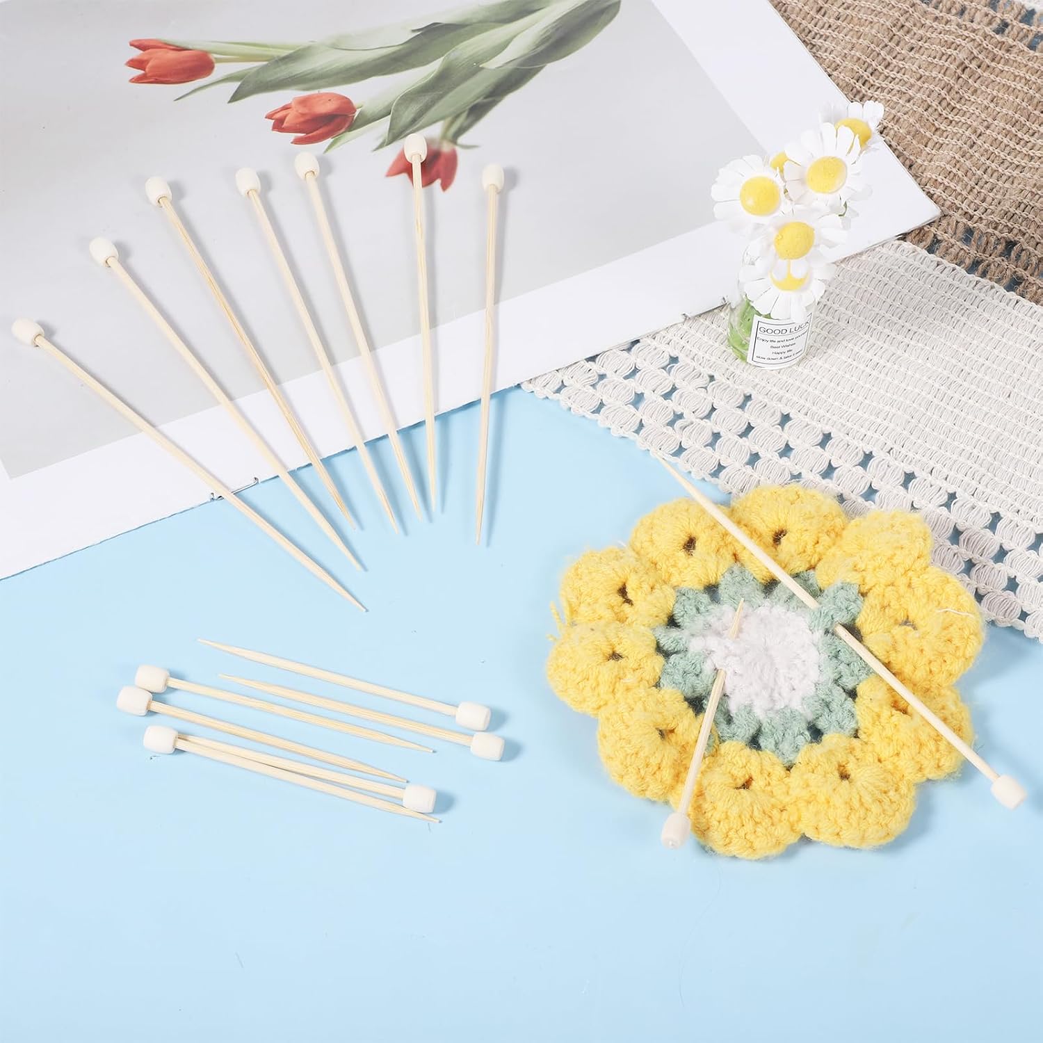 20 Pcs Crochet Pins for Amigurumi Single Pointed 2mm Bamboo Knitting Needles Short Smooth Knitting Needles for Beginners 2.75"/4.72" Mini Knit Pins for DIY Craft Crochet Supplies