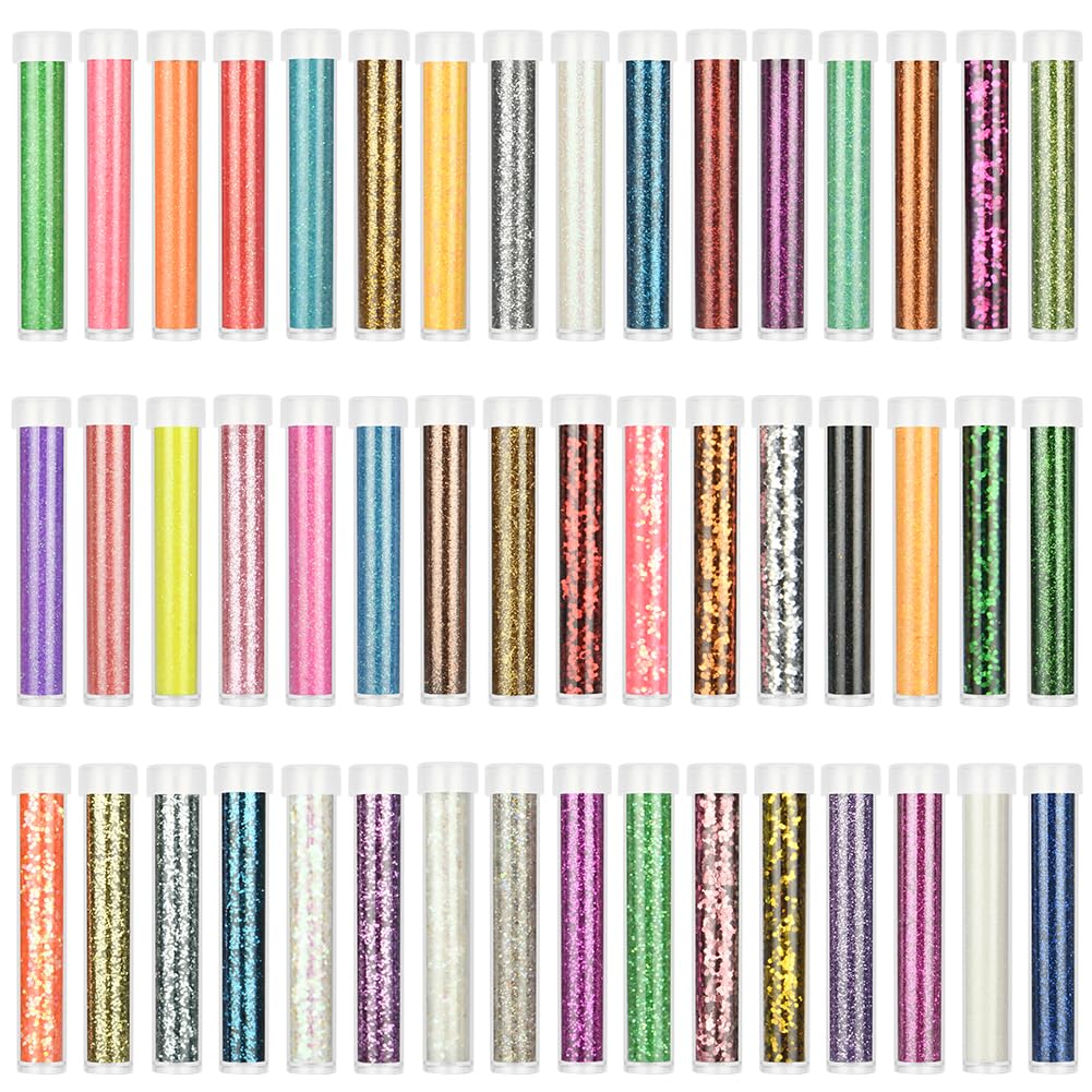 Mélange de paillettes grossières et fines, 48 Couleur Fines Paillettes Loisirs Creatifs, Mélange de paillette irisées, Poudre de Paillette pour le visage, le corps, les yeux, les ongles
