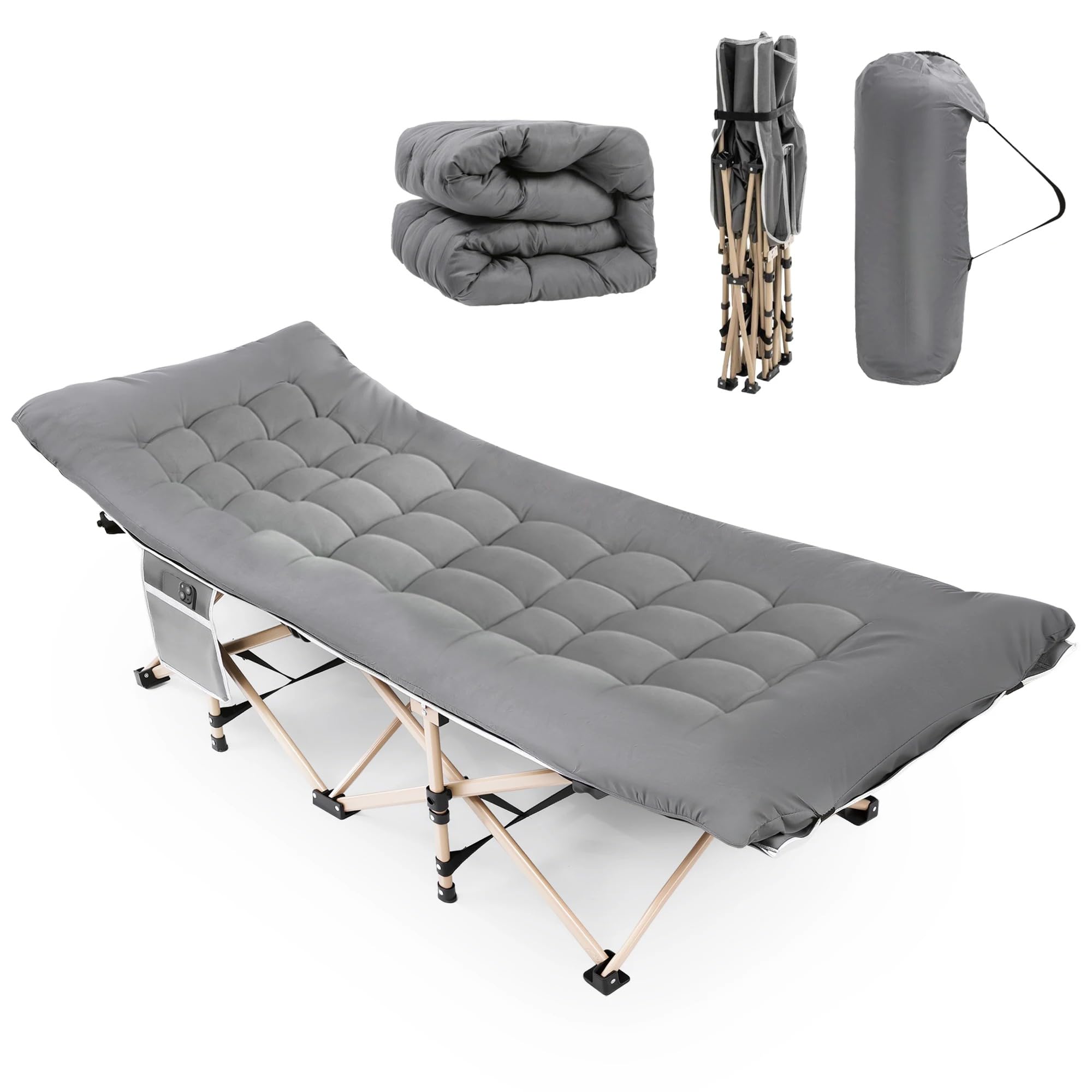 Camping Beds for Adults with Mattress, Heavy Duty Folding Camping Bed, Portable Camp Bed with Thick Soft Mattress, Foldable Camping Cot, Elevated Outdoor Sleeping Bed for Camping, Fishing & Guests