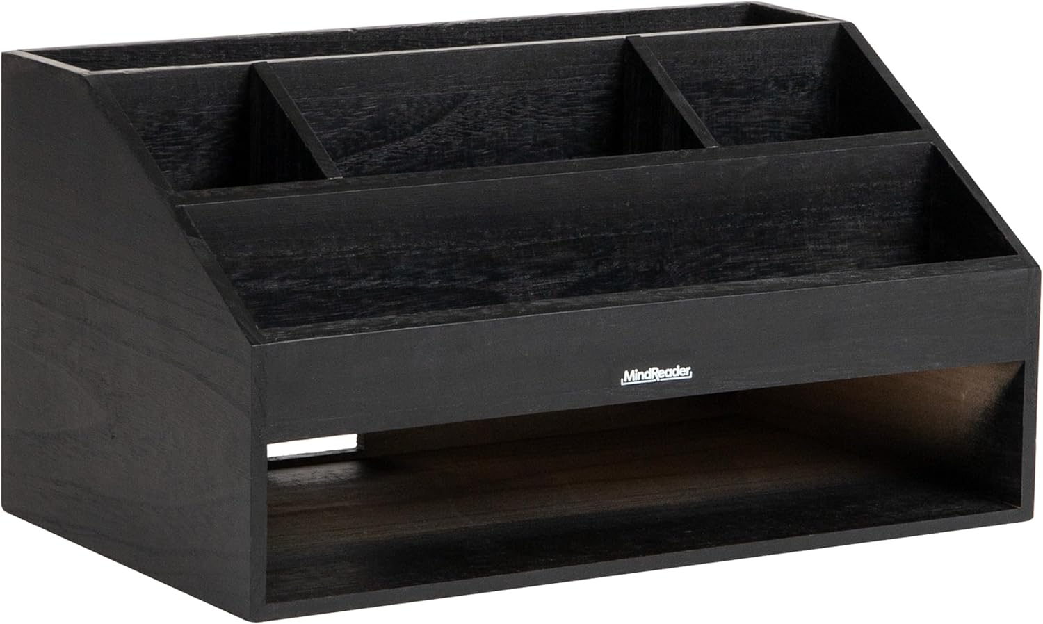 Mind Reader Desk Organizer, File Storage, Accessory Holder, Cord Management, Office, Wood, 16.25"L x 9.5"W x 8.5"H, Black