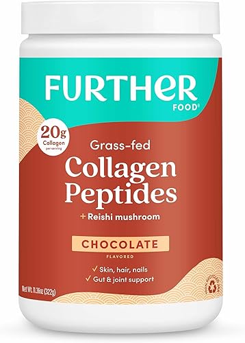 Miniatura 1 de Further Food Péptidos de colágeno de chocolate en polvo, proteína hidrolizada tipo 1 y 3 criada en pastos alimentados con pasto, salud intestinal +