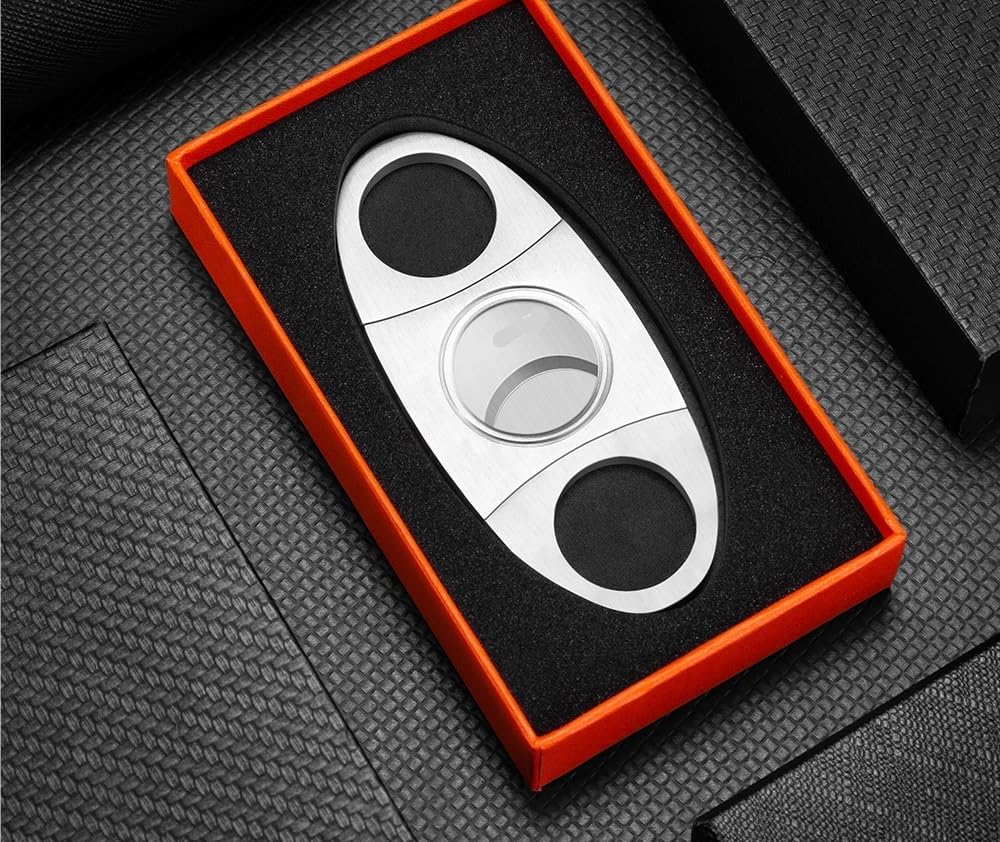 Stainless Steel Cigar Cutter with Double Slicer Design, Manual Metal Tool for Most Ring Gauges, 1 Pack(E)