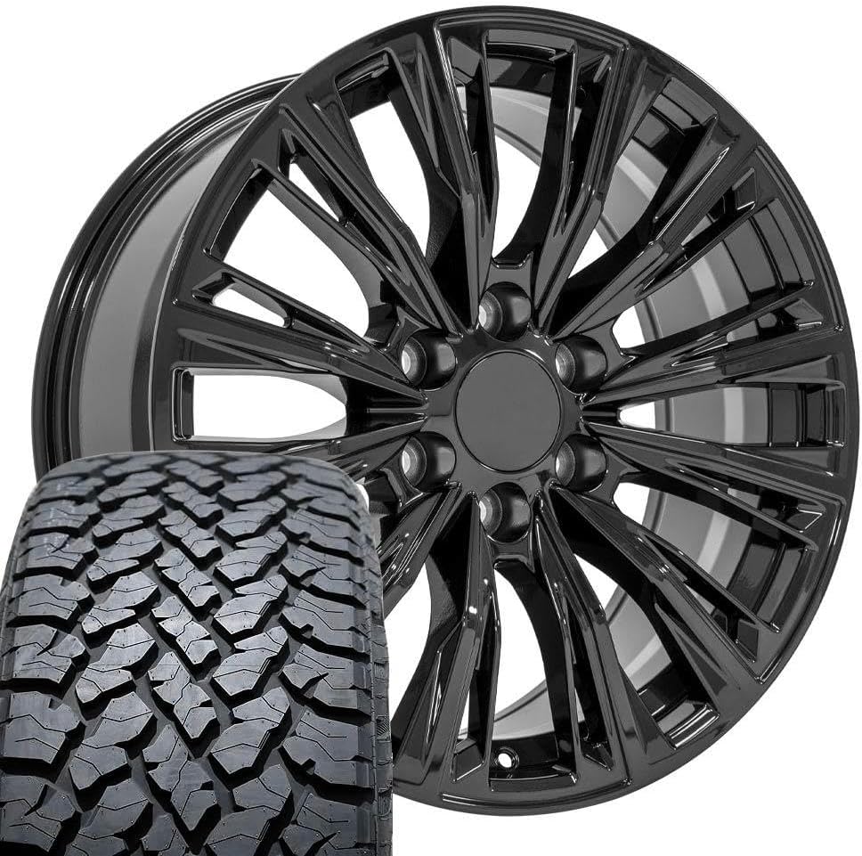 OE Wheels CA93 20 Inch Rims and Tires Fit Escalade-V Series Style 6x139.7 20x9 Gloss Black - Hollander 4869 - TS-37 AT 275/55-20 (Set of 4)