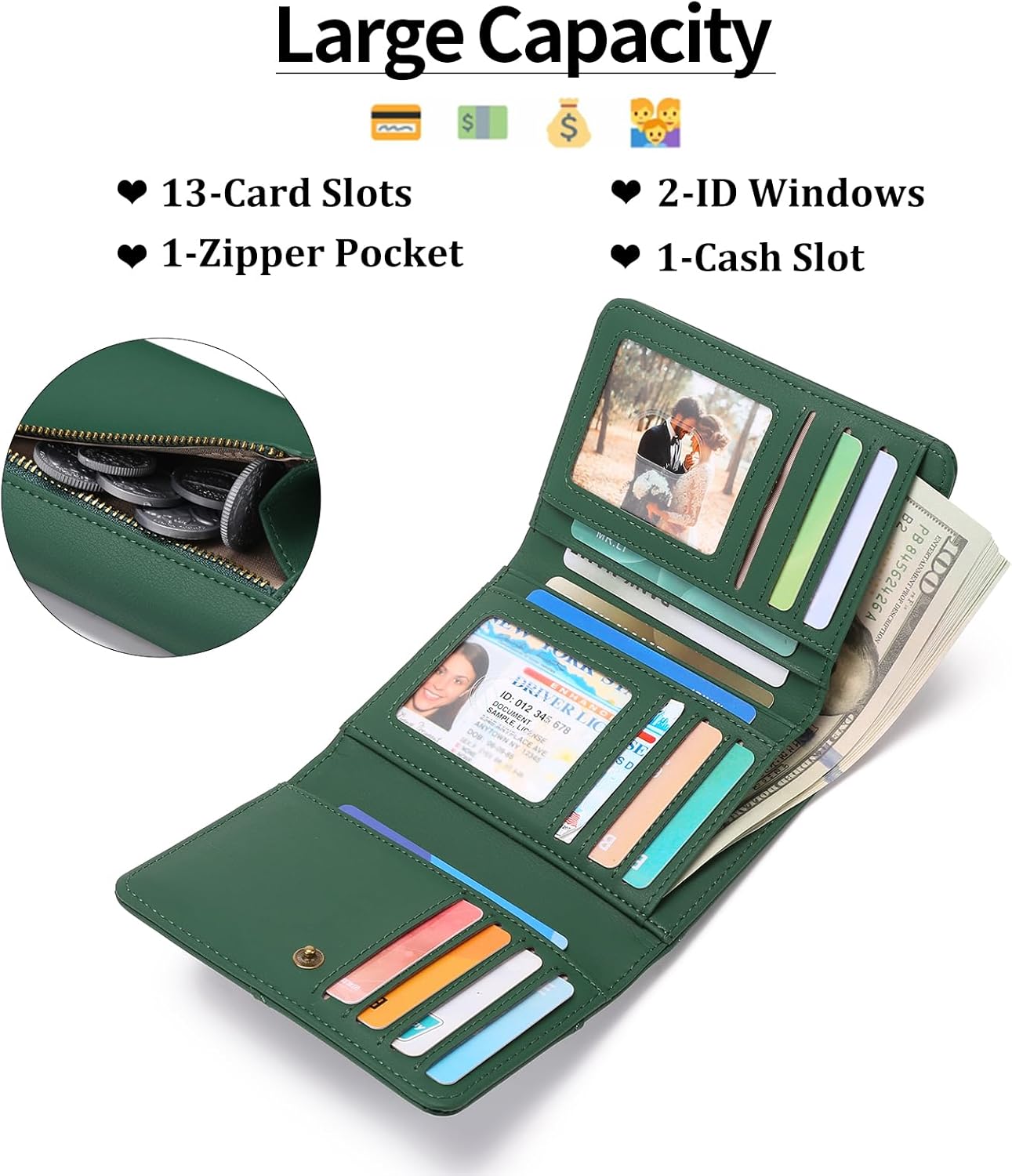 GAEKEAO Small Wallets for Women Leather RFID Blocking Trifold Ladies Wallets Credit Card Holder with Zipper Coin Pocket - Image 2