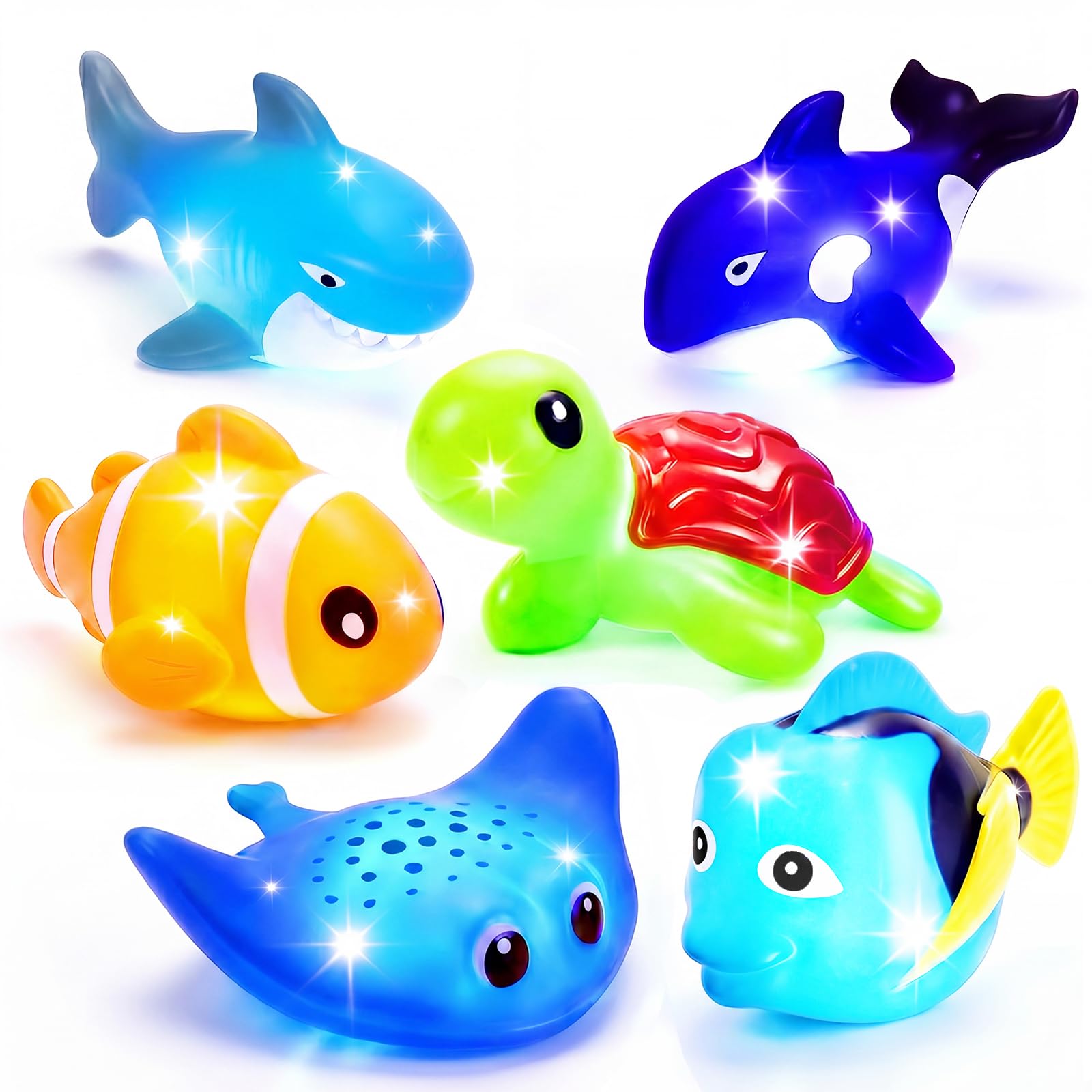 Light Up Bath Toys,Mold Free No Hole Baby Bath Toys for Toddlers,Water-Activated Lights Flashes and Change Color Ocean Animal,Sensory Toys for Kids,Water Table,Bathtub,Shower,Pool