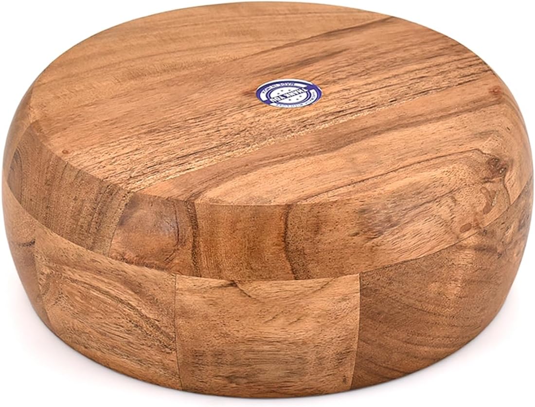 Kaizen Casa Acacia Wood Round Serving Bowl – Premium Wooden Fruit, Candy & Snack Platter | Natural Kitchen Décor & Table Centerpiece (8" X 8" X 2.5")