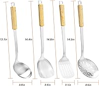 Vista 3 de FJNATINH Utensilios de cocina - Espátula, cucharón, cuchara espumadora, espátula ranurada - Juego de 4 utensilios de wok de acero inoxidable