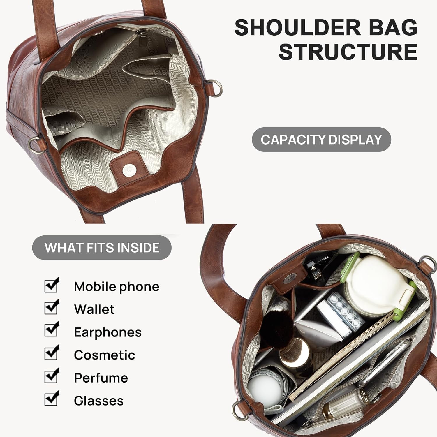 Blucoay Top Handle Crossbody Bags for Women Vegan Leather Large Capacity Bucket Purse Satchel Bag with 2 Bottle Holder Pocket - Image 4