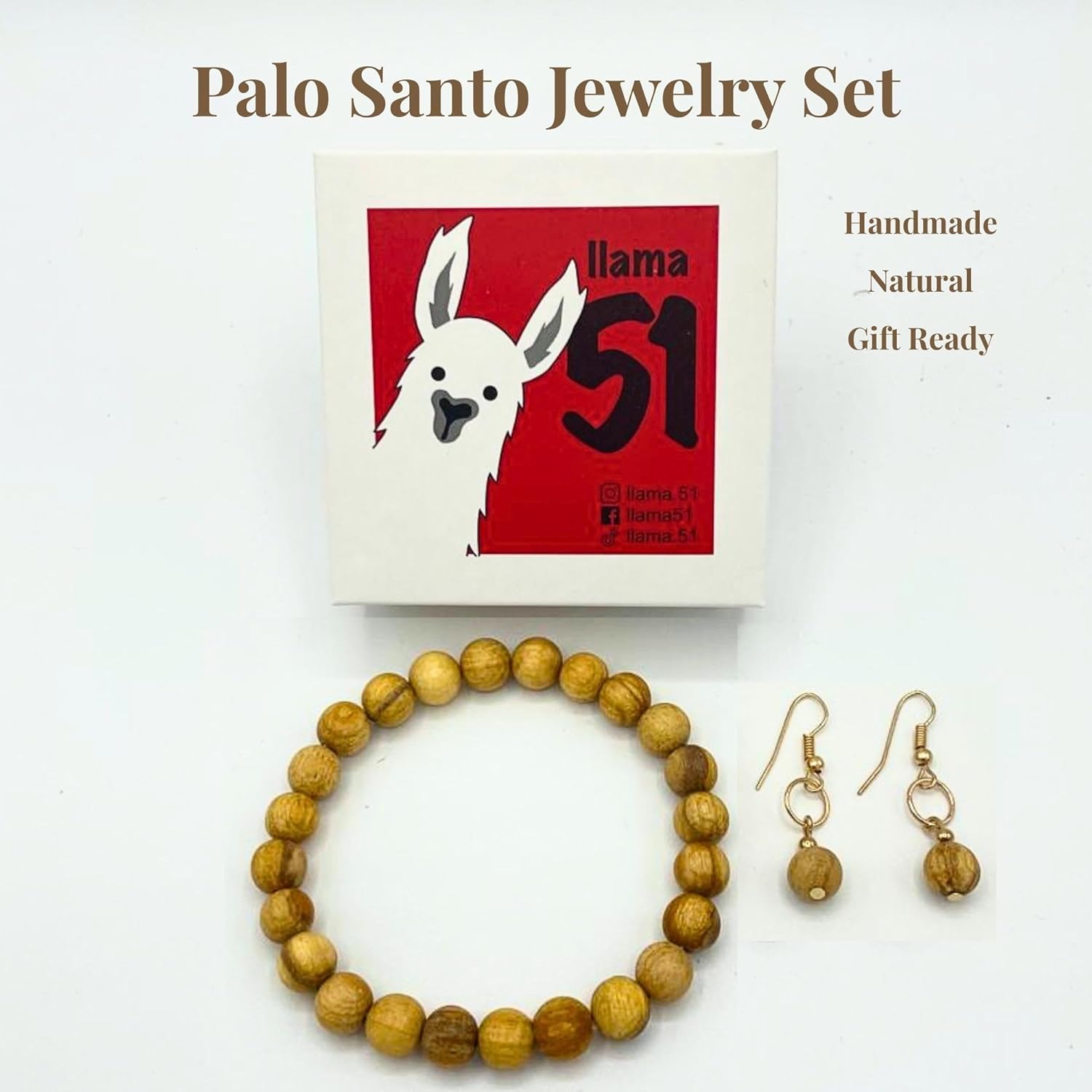 Palo Santo Jewelry Set: Bracelet & Earrings – Handmade in Peru, Highly Aromatic, Sustainable & Spiritually Cleansing – Powerful Protection & Gift-Ready Box