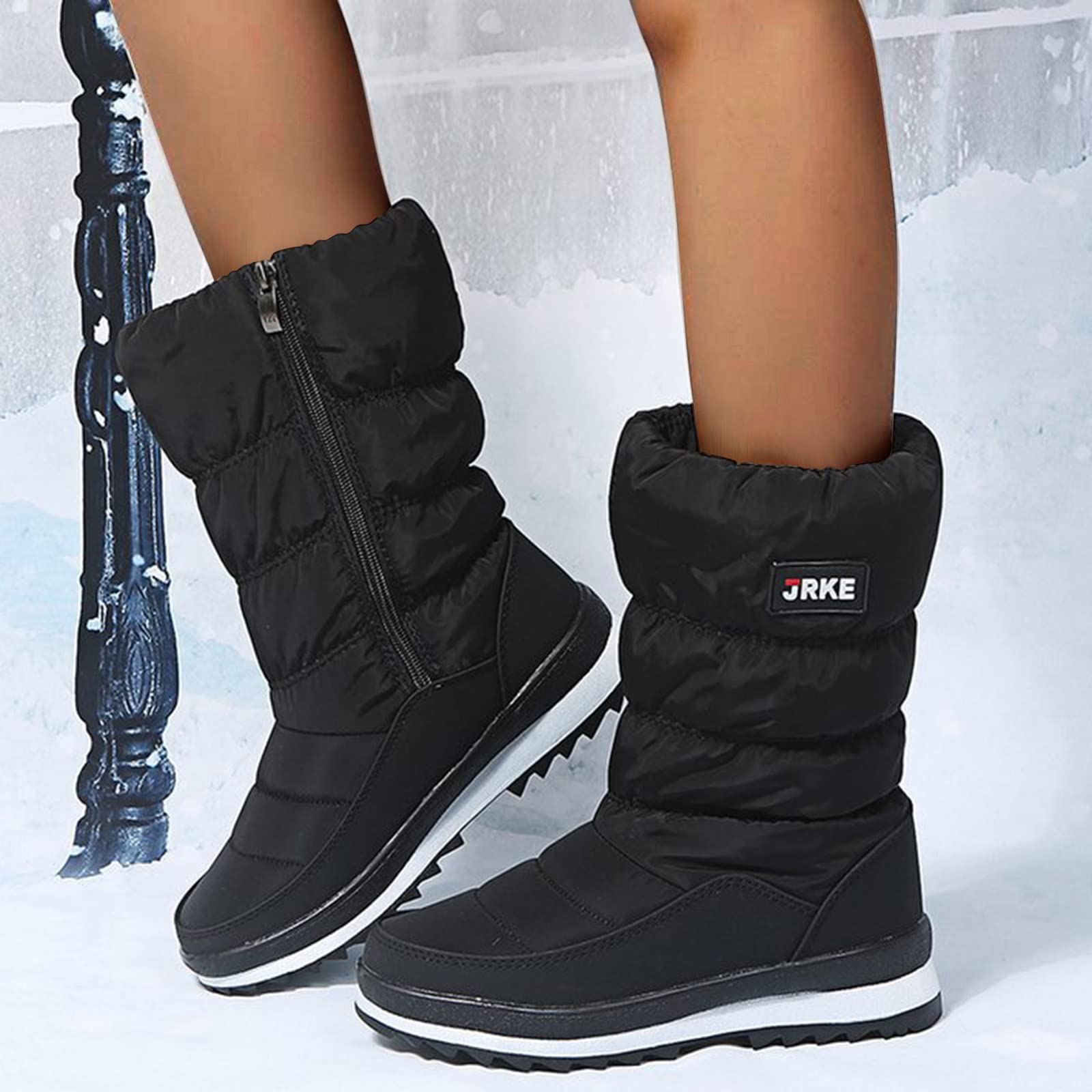 Stivali invernali da donna foderati stivali da neve antiscivolo alti stivali in pelle scamosciata plus velluto stivali invernali caldi imbottiti invernali stivali da cowboy antiscivolo, Nero10.,