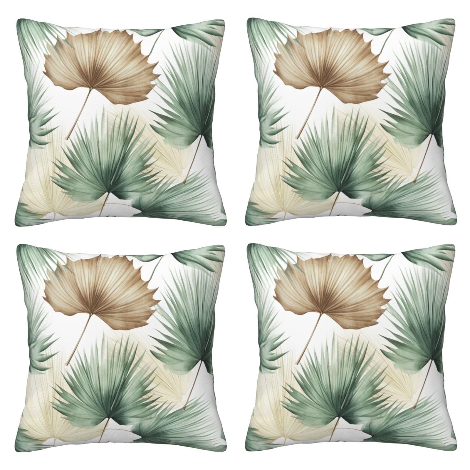 palm leaves Throw Pillow Cases 4 Pack Square Pillowcases Super Soft Pillow Protectors With Zipper for Couch Livingroom Sofa Bed Office Car,40x40 CM