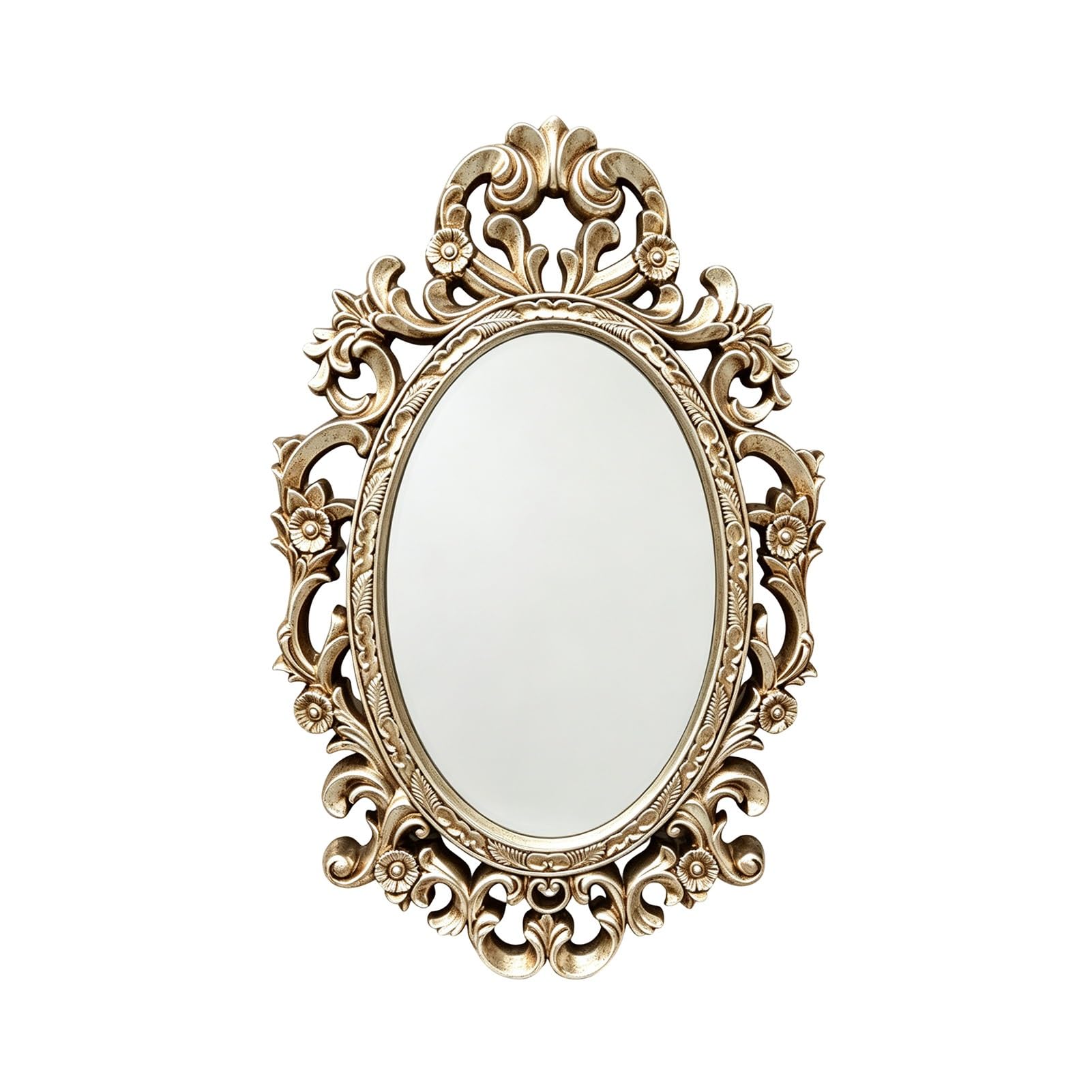 Miroir mural baroque ovale argenté 100x64cm pour une décoration de cheminée élégante