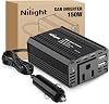 Nilight 150W Power Inverter 12V DC to 110V AC Car Charger Converter with 3.1A Dual USB Ports and 1 AC Outlets for Phones Tablets Laptop Computer Game Console Kindle iPad DVD Players Black