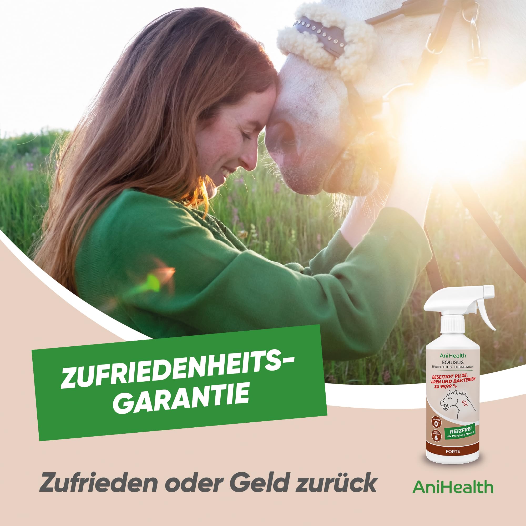 Bioseptika HOCl – beseitigt 99,99% aller Pilze auf Haut und Haar von Pferden – Haut- und schleimhautverträglich, Hypoallergen, Alkoholfrei, keine Resistenzbildung, keine Fellverfärbung | EQUISUS 500ml