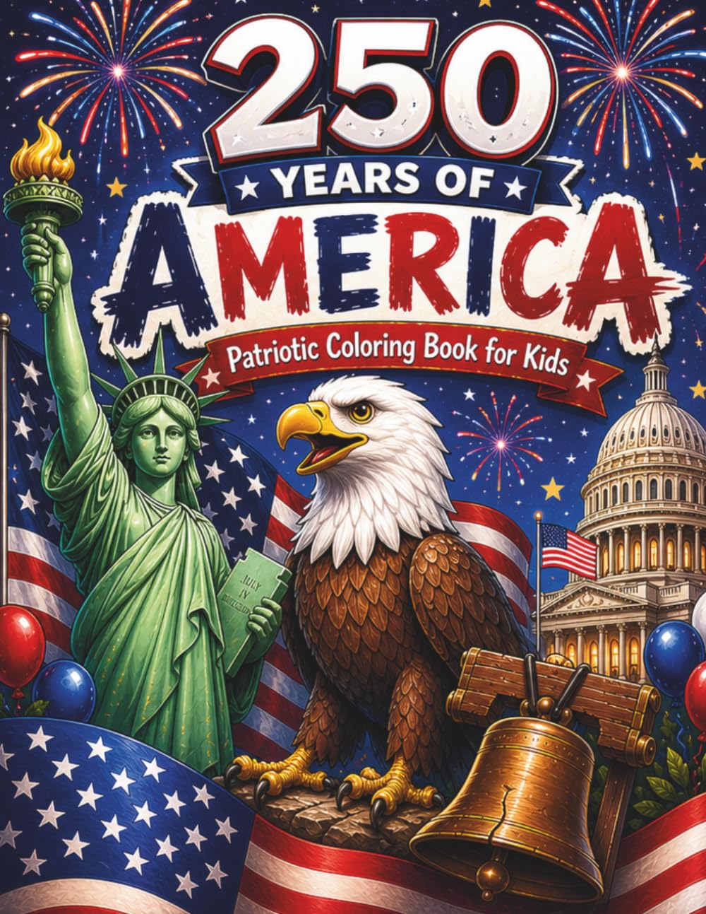 250 Years of America – Patriotic Coloring Book for Kids: Fun & Educational Coloring Pages Celebrating Freedom, History, and American Pride