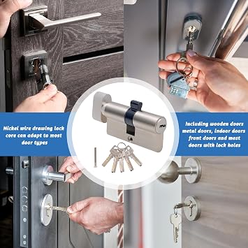 60mm(30/30) Chrome Euro Cylinder Lock, High Security Anti-Snap Anti-Drill Anti-Pick Anti-Bump Door Barrel Lock with 5 Keys, Brass Body Stainless Steel Reinforced for UPVC, Wooden & Composite Doors