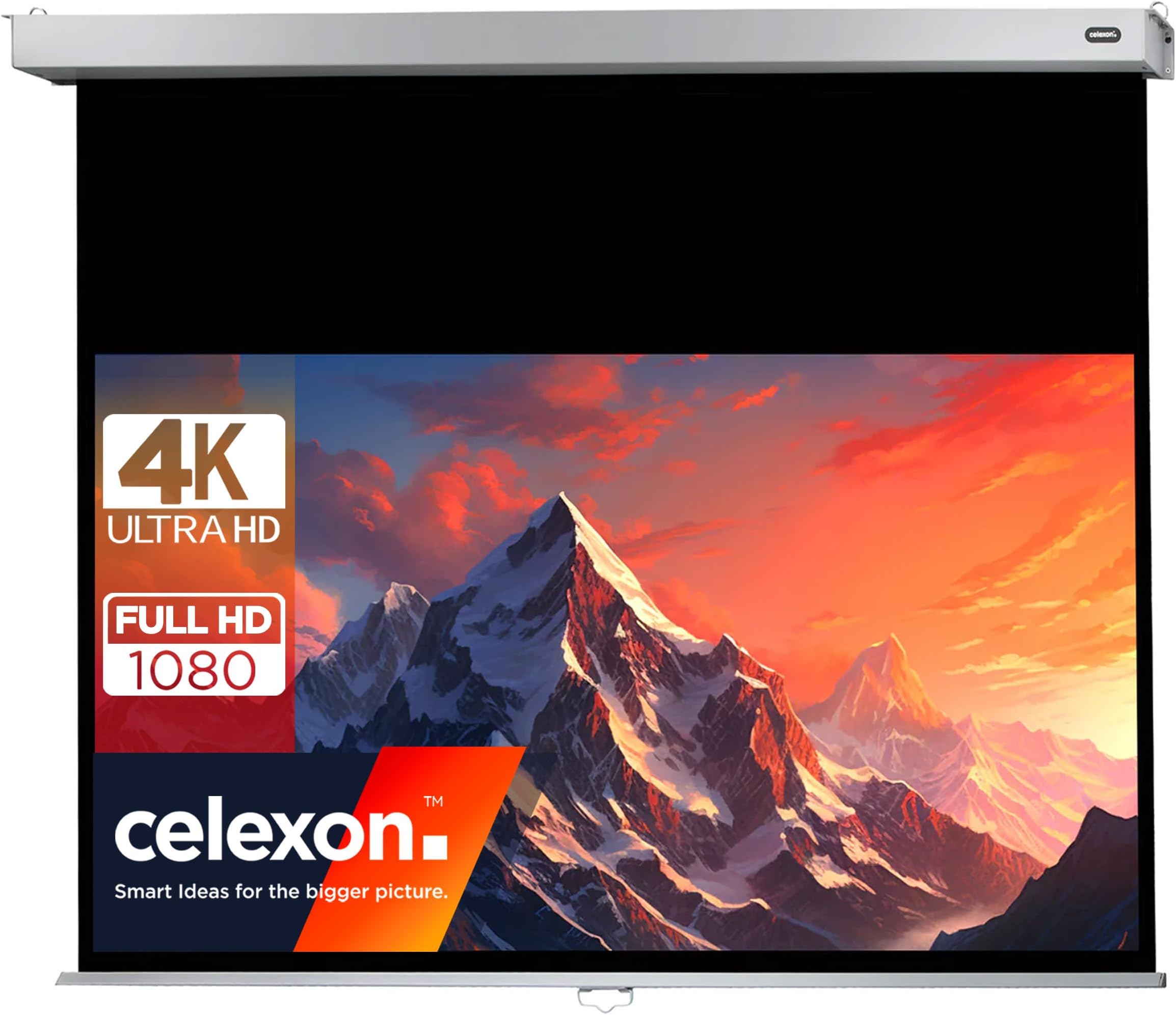 celexon Professional Plus Manual screen 130" | 280x158 cm 16:9 | Manually extendable 4K, full HD projector screen for office presentations & home cinema projections | wall & ceiling mounting