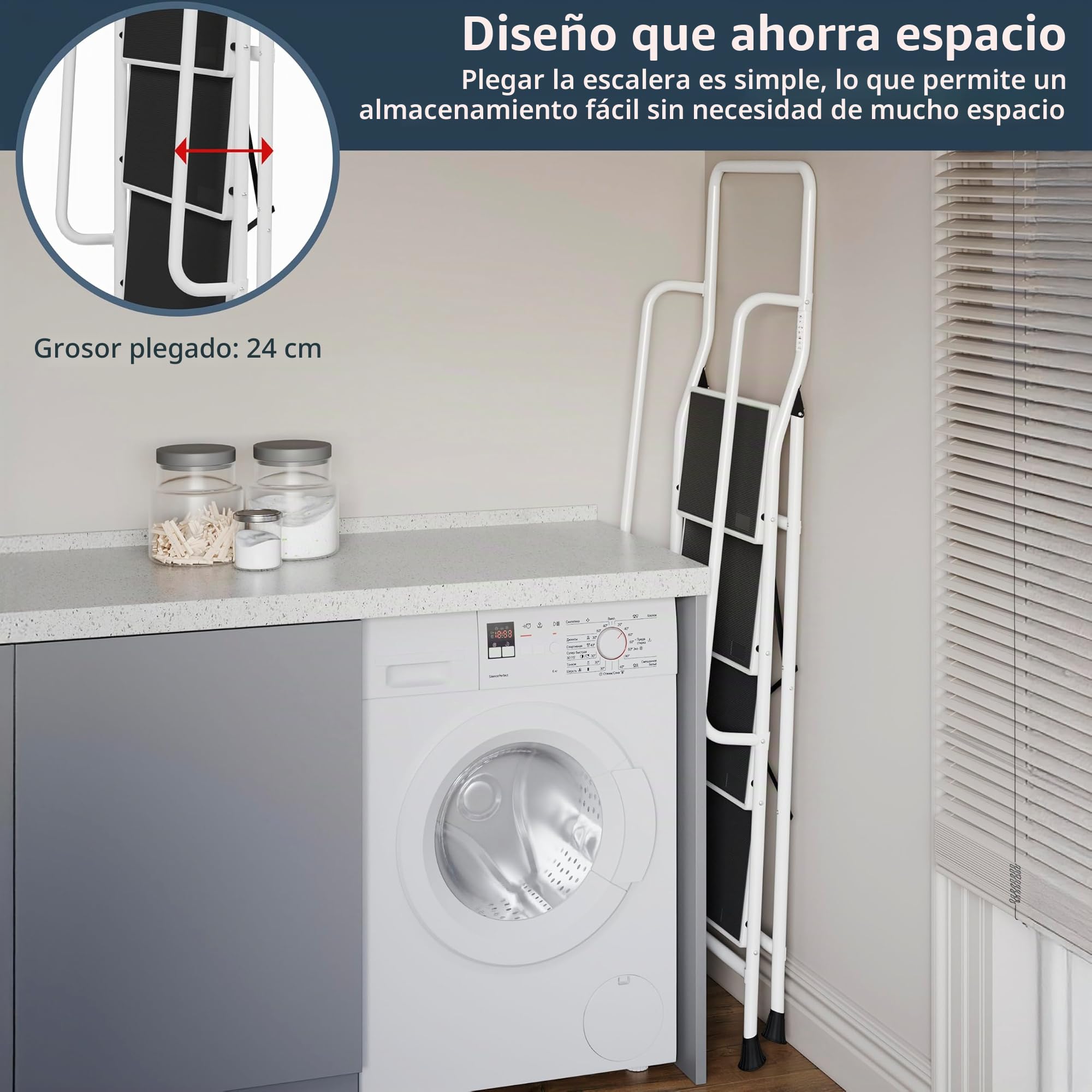 Home Vida 4 Escalera con pasamanos de Seguridad Plegable de Seguridad Antideslizante Mate Seguro Heavy Duty