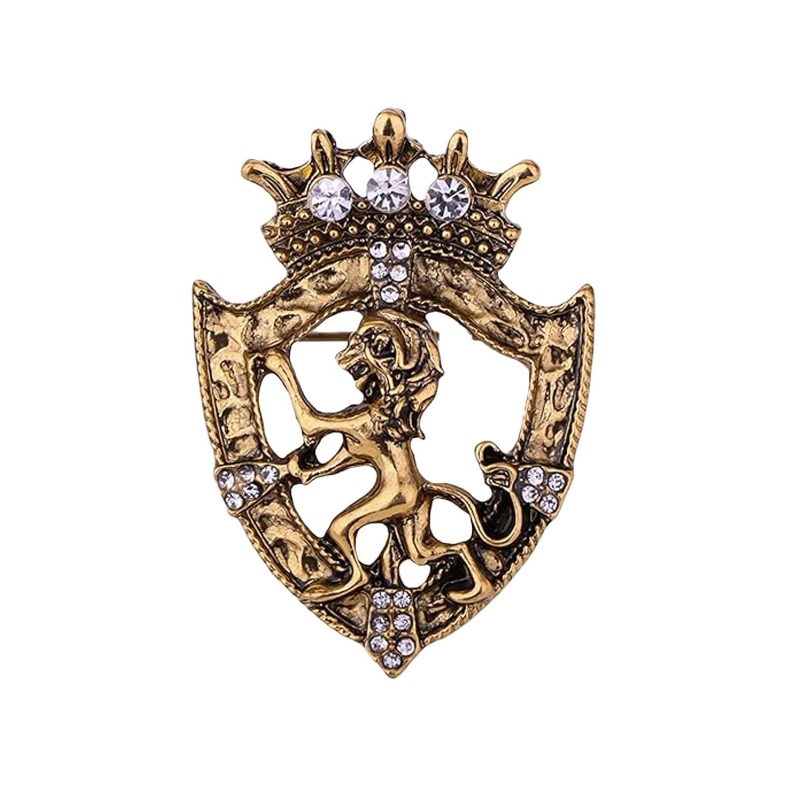 Brooch for Men, Royal Pin for Suit Lapel, Antique Style Brooch with White Diamonds, Classic Design for Men's Blazer, Vintage Copper Finish for Formal Wear-image-44