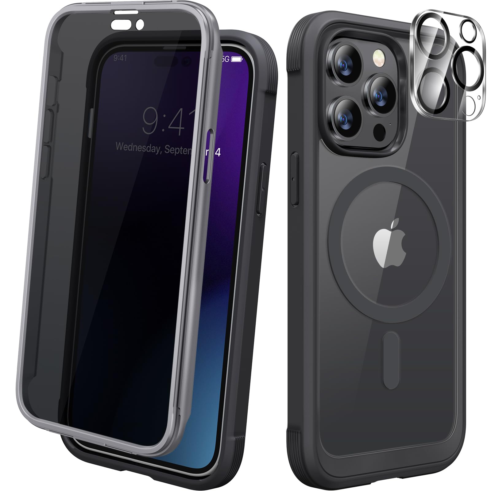 Diaclara Magnetic Designed for iPhone 14 Pro Max Case, Full Body Rugged Case with Built-in Privacy Touch Sensitive Anti-Scratch Screen Protector, with Camera Lens Protector, Black