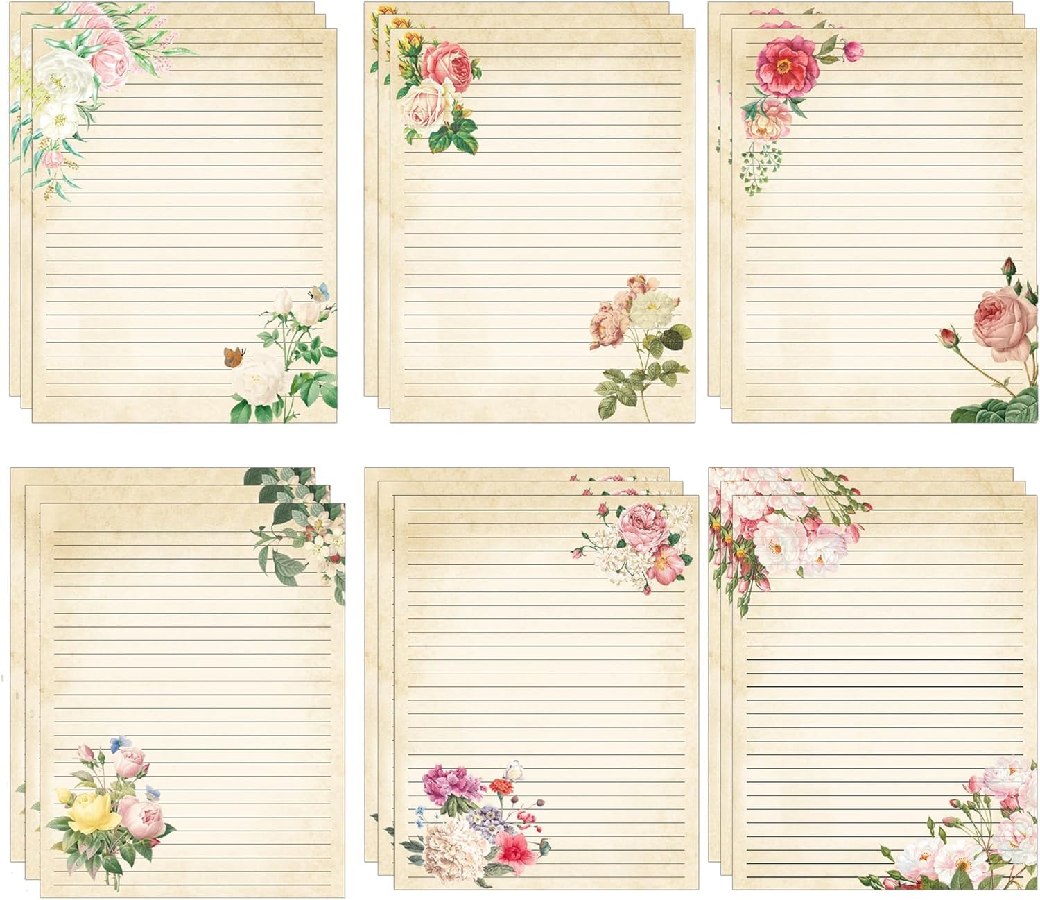 6060pcs Vintage Flower Stationery Letterhead Writing Paper, Office School