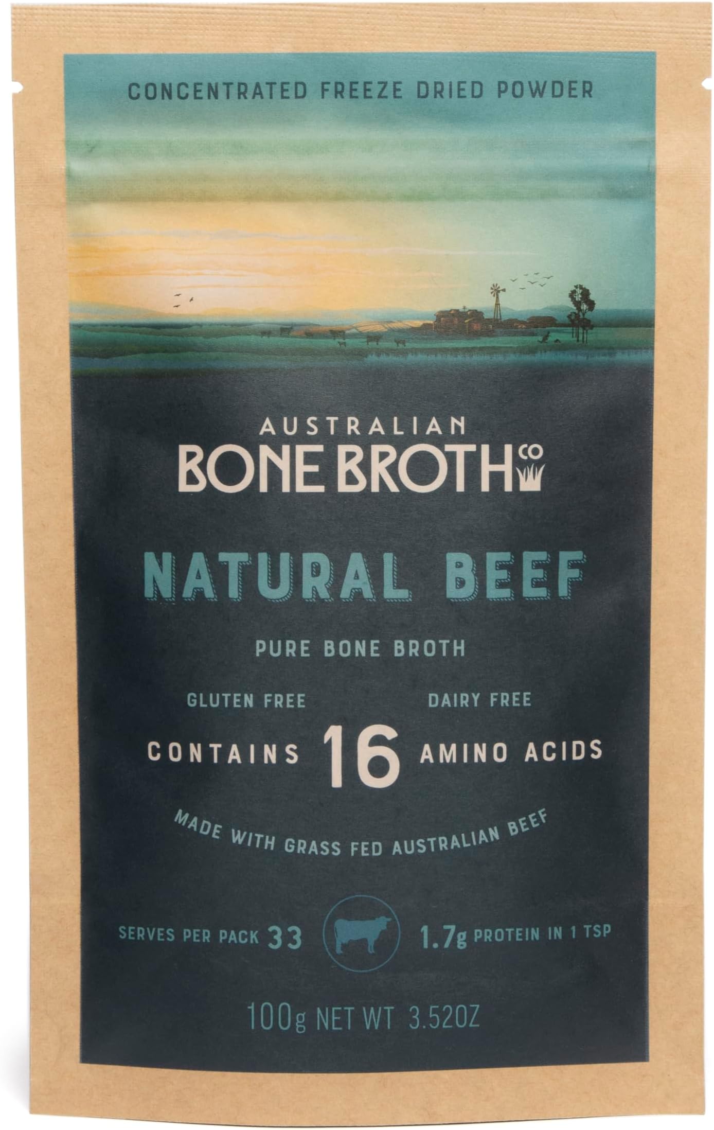ABBCo 100% Australian Beef Bone Broth Concentrated Freeze-Dried Powder - Bone Broth Protein Powder, Natural Beef Flavor, Gluten and Dairy Free, Zero Carb and Sugar