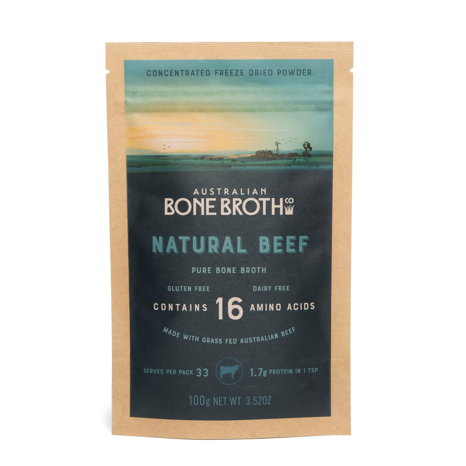 ABBCo 100% Australian Beef Bone Broth Concentrated Freeze-Dried Powder - Bone Broth Protein Powder, Natural Beef Flavor, Gluten and Dairy Free, Zero Carb and Sugar