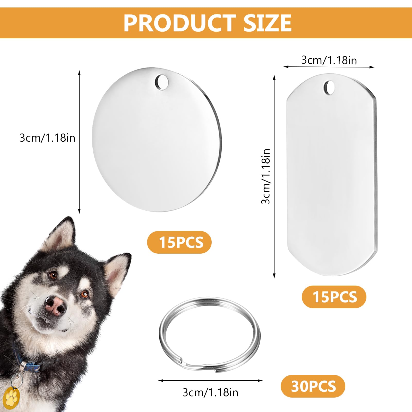 30 Pcs Blank Dog Tags,Personalised Pet Cat Name Tags Engraved, Stainless Steel ID Pet Collar Tag,Metal Key Blanks - Image 2