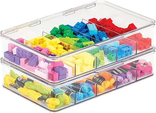 Miniatura 1 de mDesign Organizador de plástico dividido para juguetes con tapa de bisagra para armario, armario, gabinete, 5 secciones, capacidad para bloques de