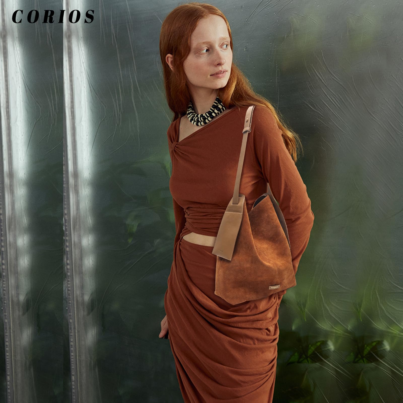 CORIOS Damska torebka zamszowa na jesień i zimę, duża torba na ramię, w stylu retro, miękka sztuczna skóra, z uchwytem, elegancka torba na podróż, do pracy, na zakupy, Braun M., M, Retro