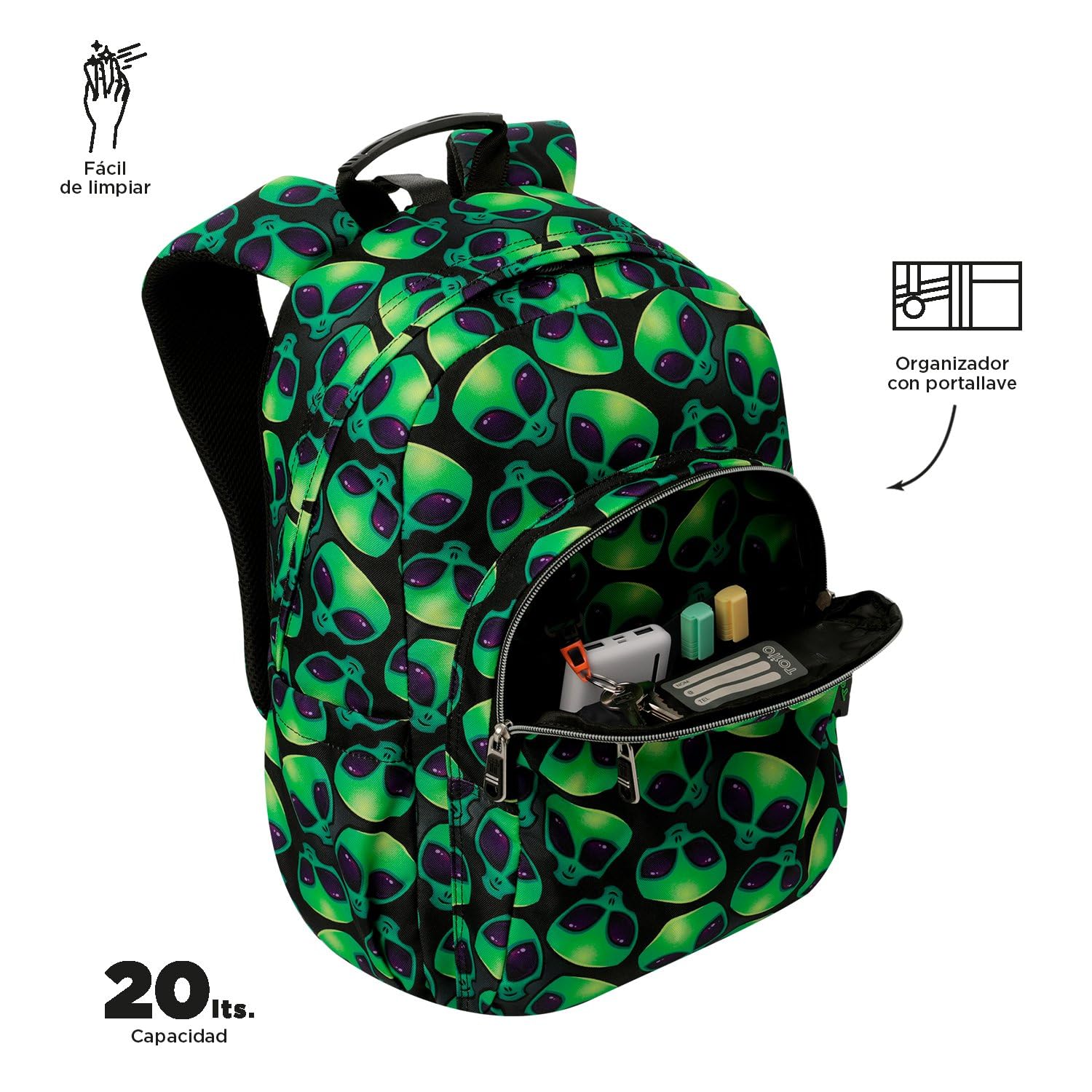 TOTTO - Mochila Escolar Adaptable a Carro, Modelo Acuareles, Capacidad 20 L, Bolsillo para Pc 14", 2 Bolsillo Botella, Espaldar Ergonómico con Flujo de Aire, Cómodas Correas en S, Estampado Ali